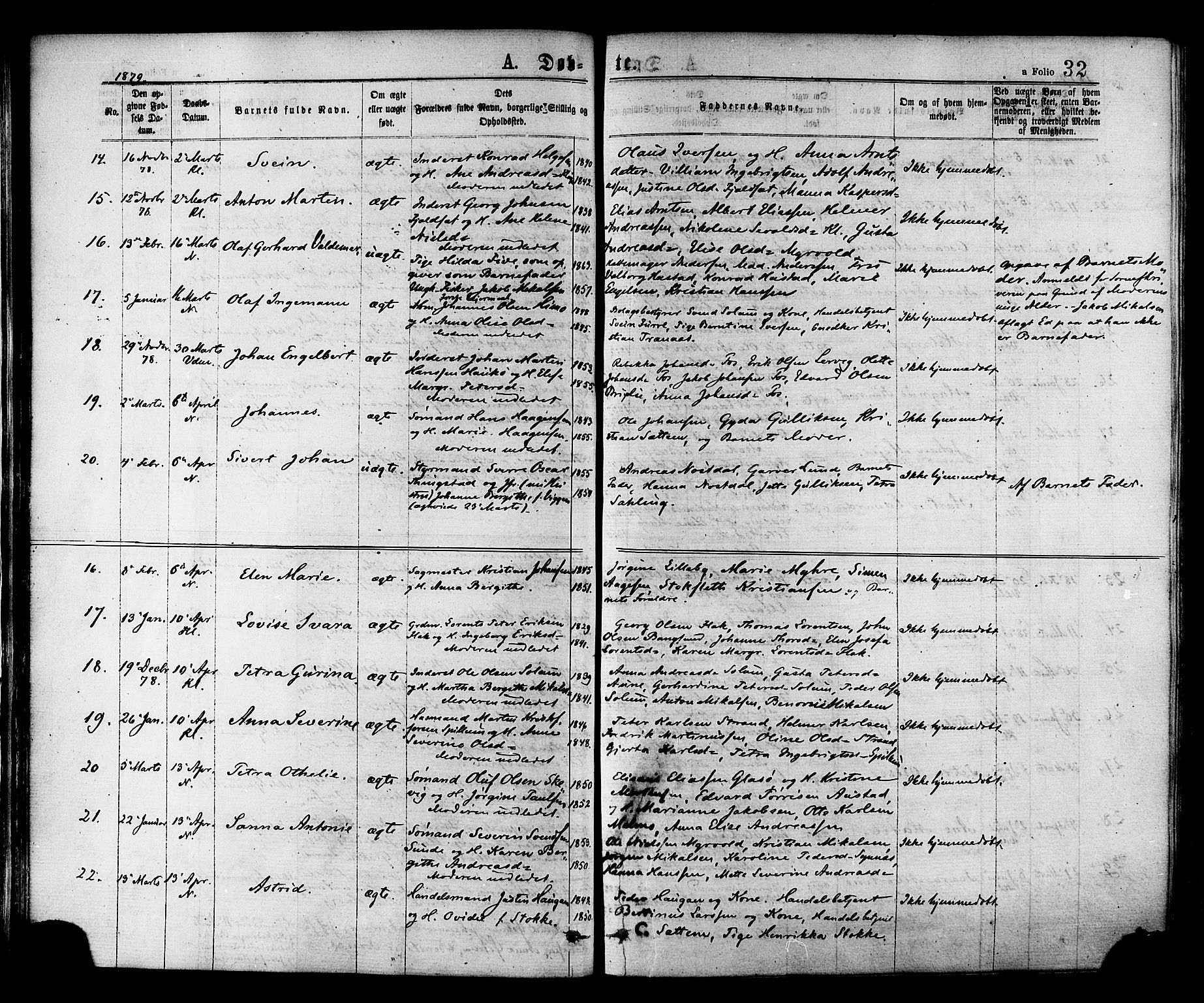 Ministerialprotokoller, klokkerbøker og fødselsregistre - Nord-Trøndelag, AV/SAT-A-1458/768/L0572: Ministerialbok nr. 768A07, 1874-1886, s. 32