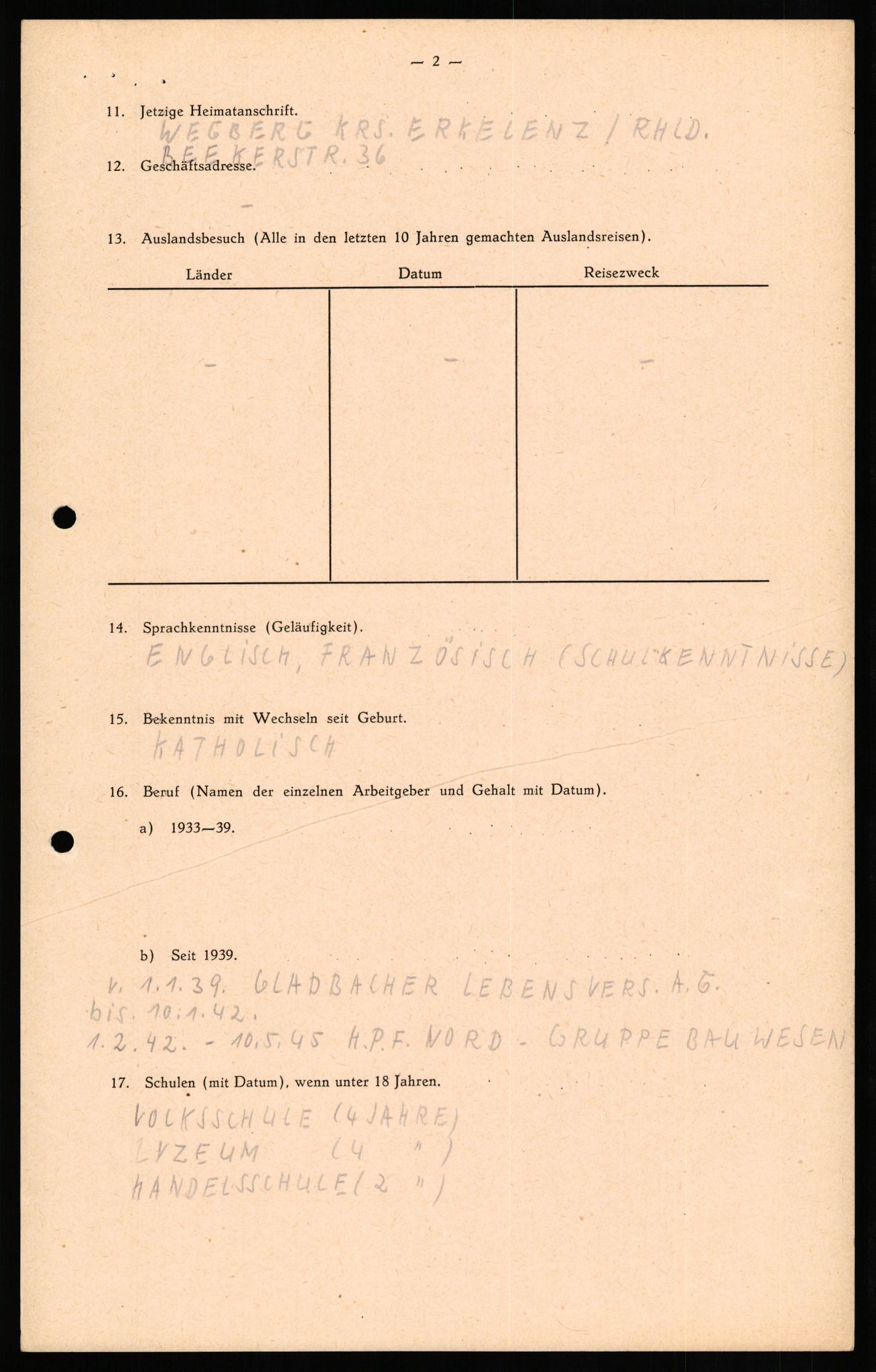 Forsvaret, Forsvarets overkommando II, RA/RAFA-3915/D/Db/L0022: CI Questionaires. Tyske okkupasjonsstyrker i Norge. Tyskere., 1945-1946, s. 172