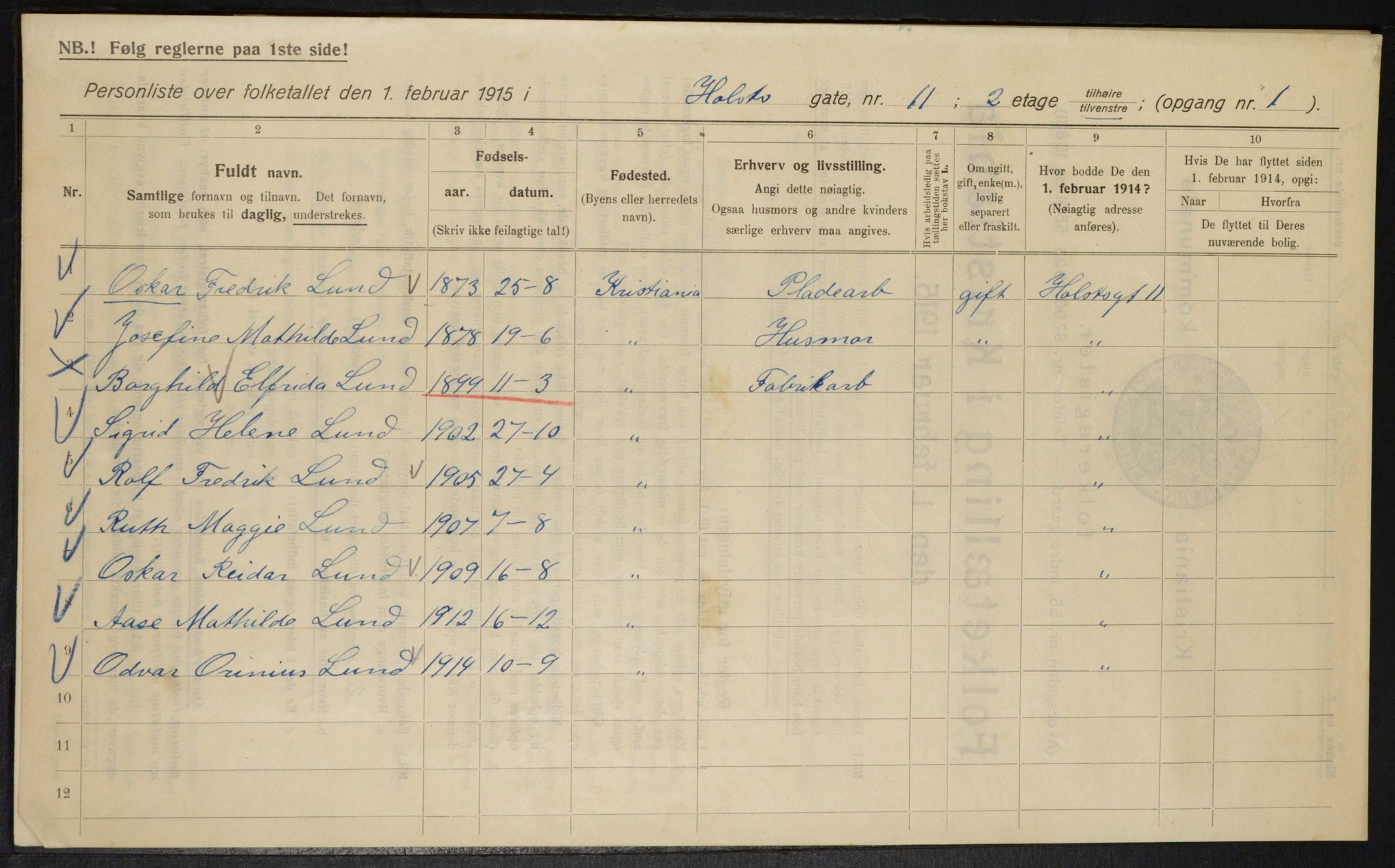 OBA, Kommunal folketelling 1.2.1915 for Kristiania, 1915, s. 40704