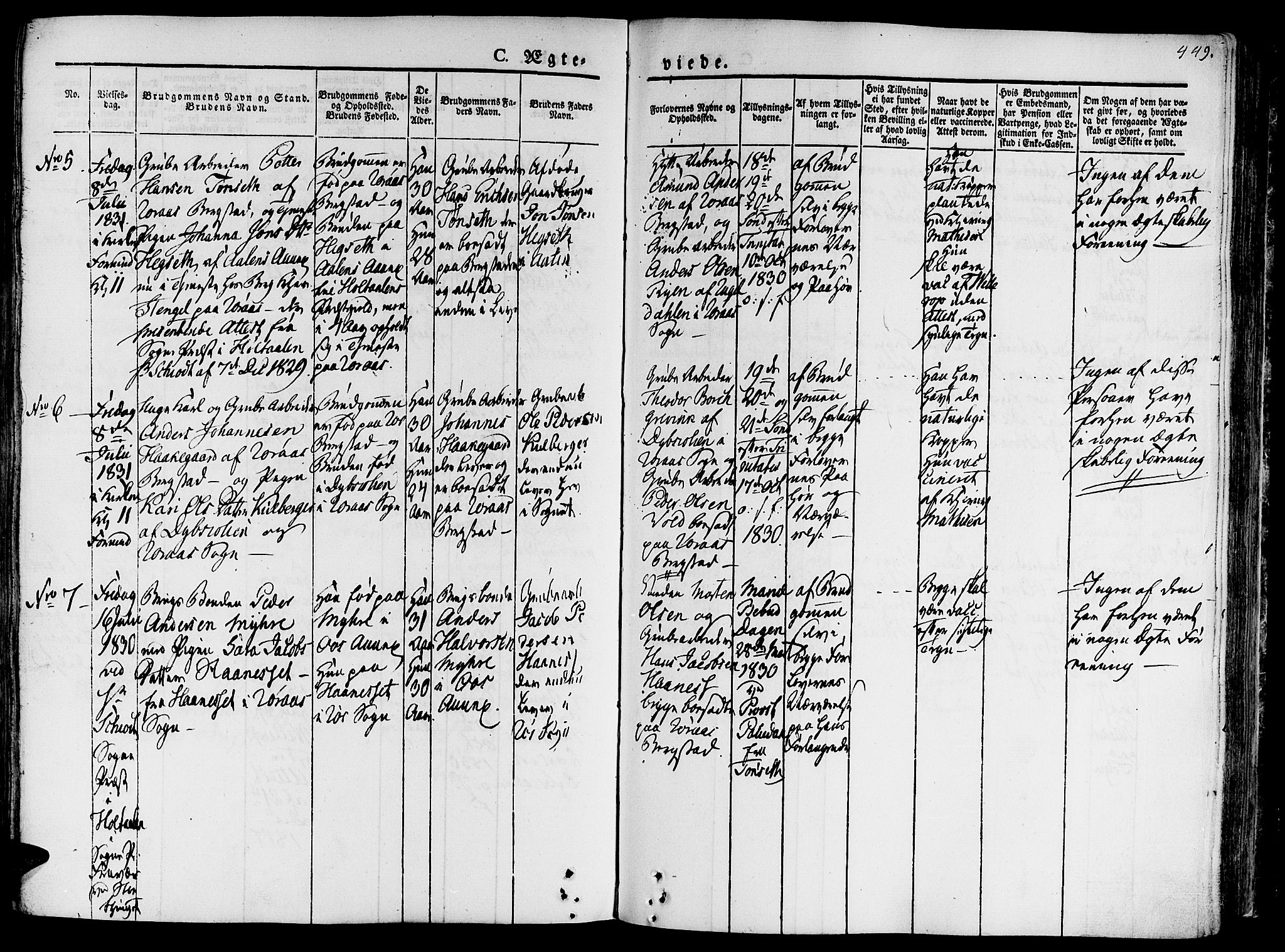 Ministerialprotokoller, klokkerbøker og fødselsregistre - Sør-Trøndelag, AV/SAT-A-1456/681/L0930: Ministerialbok nr. 681A08, 1829-1844, s. 449