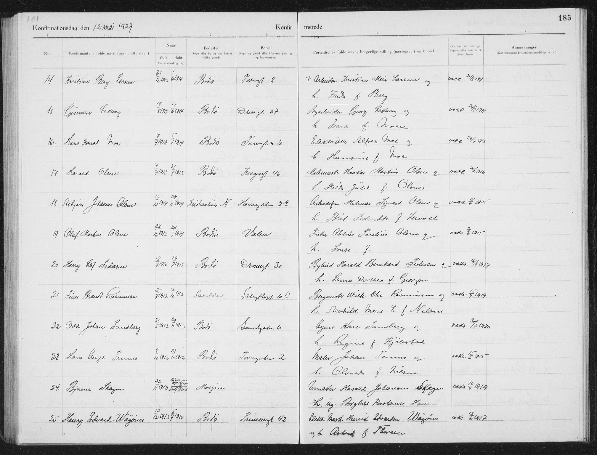 Ministerialprotokoller, klokkerbøker og fødselsregistre - Nordland, AV/SAT-A-1459/801/L0037: Klokkerbok nr. 801C12, 1921-1937, s. 185