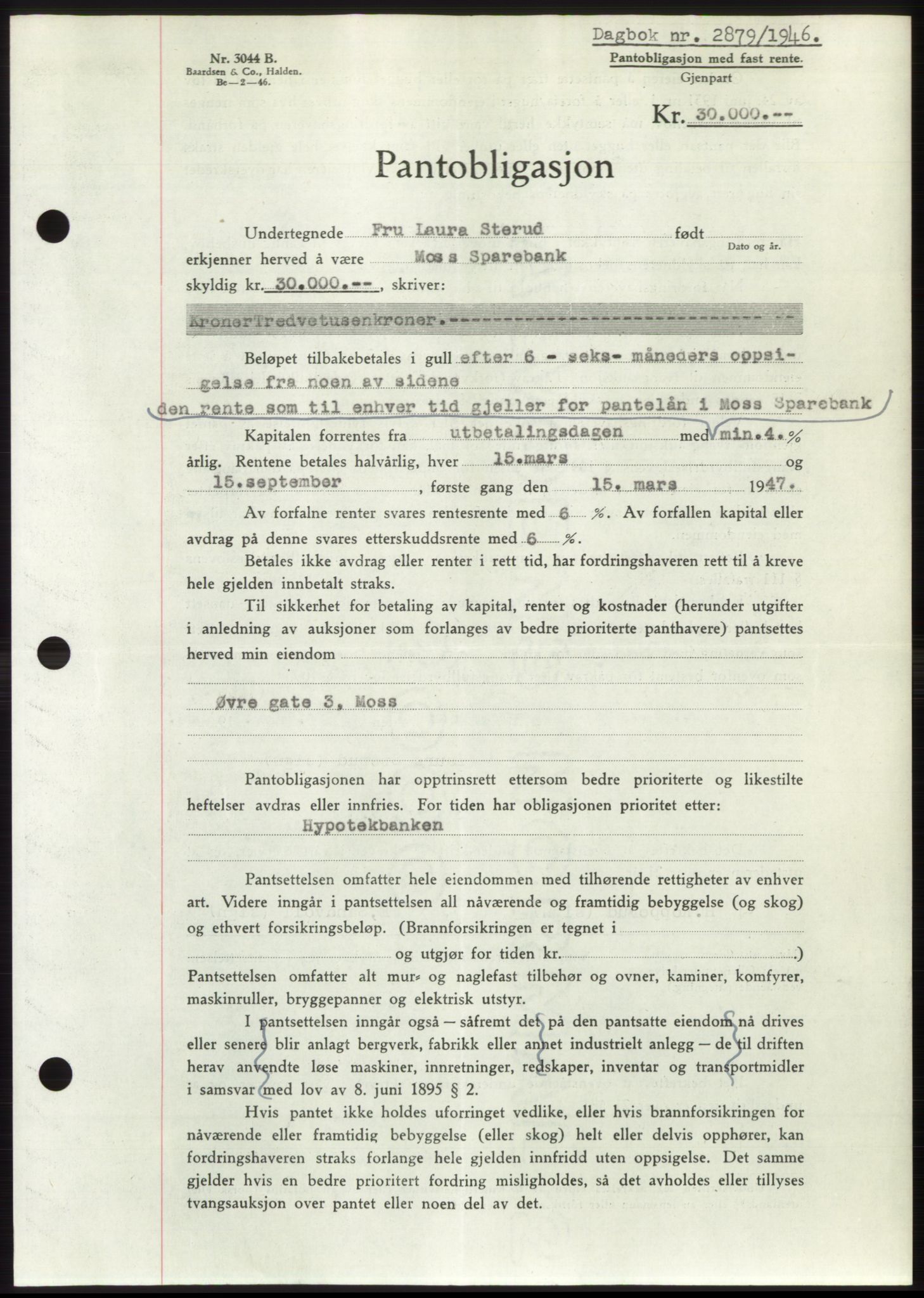 Moss sorenskriveri, SAO/A-10168: Pantebok nr. B16, 1946-1947, Dagboknr: 2879/1946