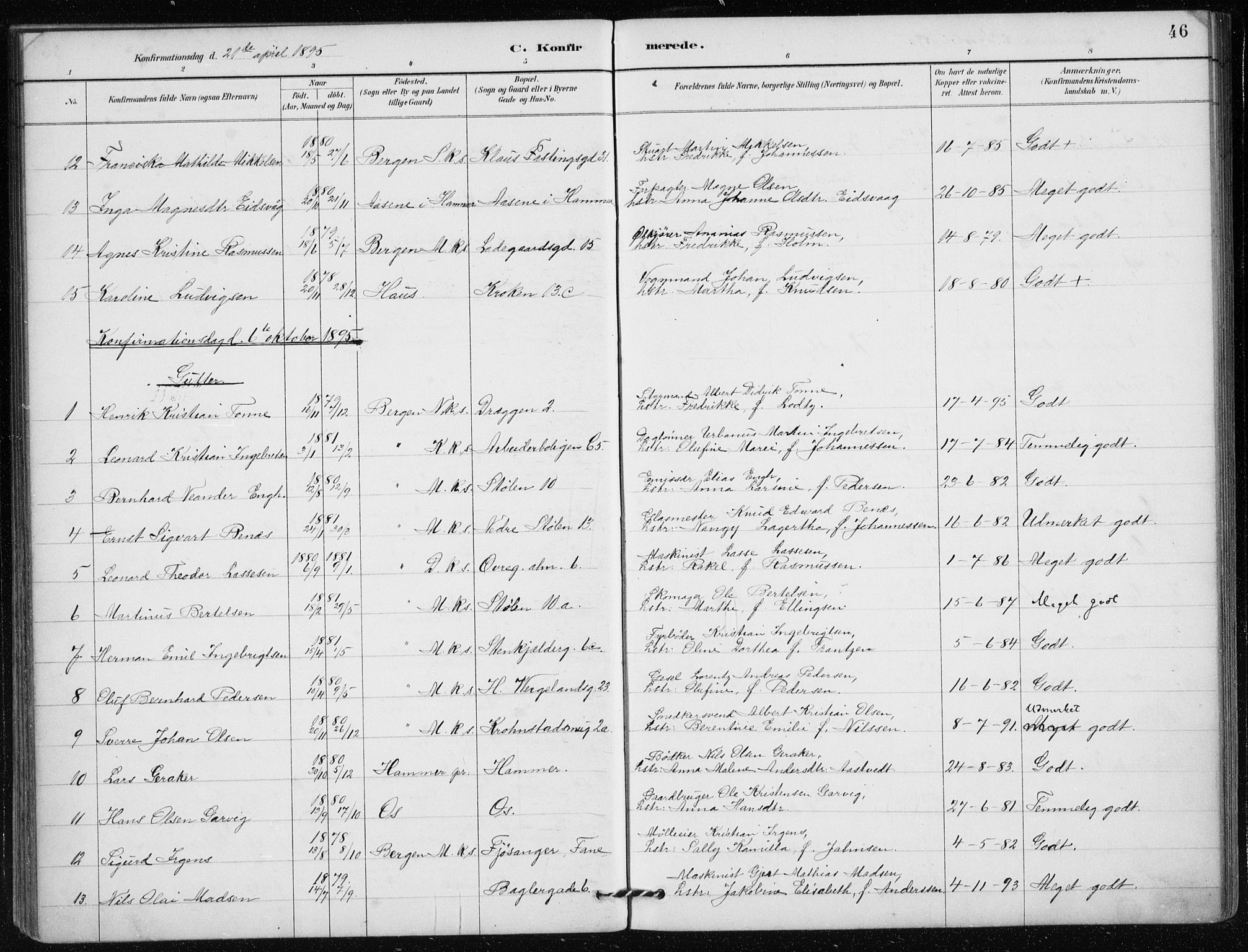 Mariakirken Sokneprestembete, AV/SAB-A-76901/H/Haa/L0013: Ministerialbok nr. C 1, 1889-1900, s. 46