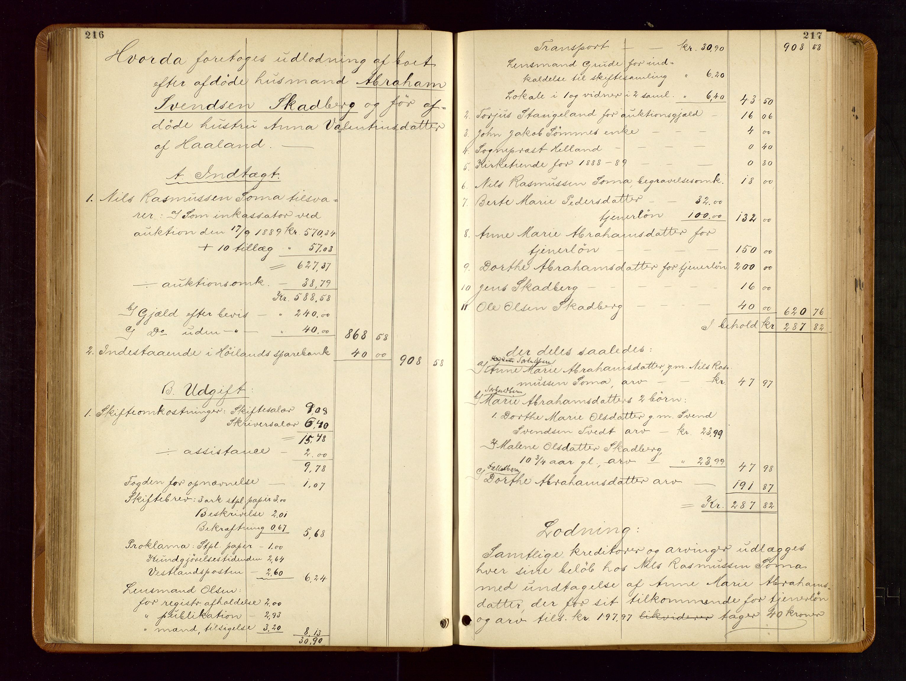 Jæren sorenskriveri, AV/SAST-A-100310/01/5/50/50BB/L0004: SKIFTEUTLODNINGSPROTOKOLL, 1887-1893, s. 216-217