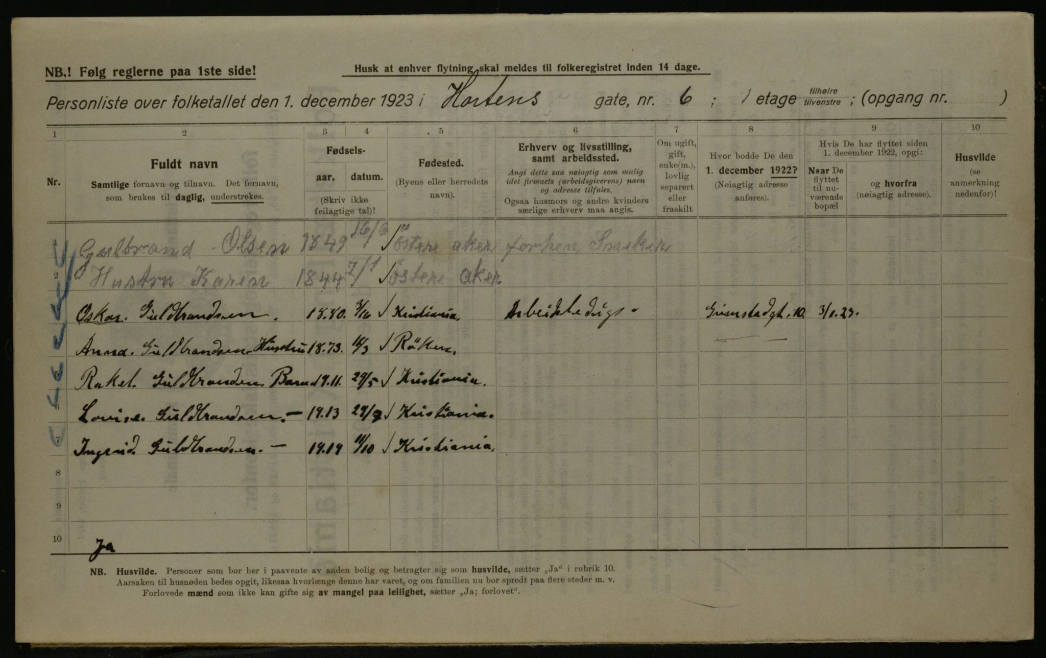 OBA, Kommunal folketelling 1.12.1923 for Kristiania, 1923, s. 46285