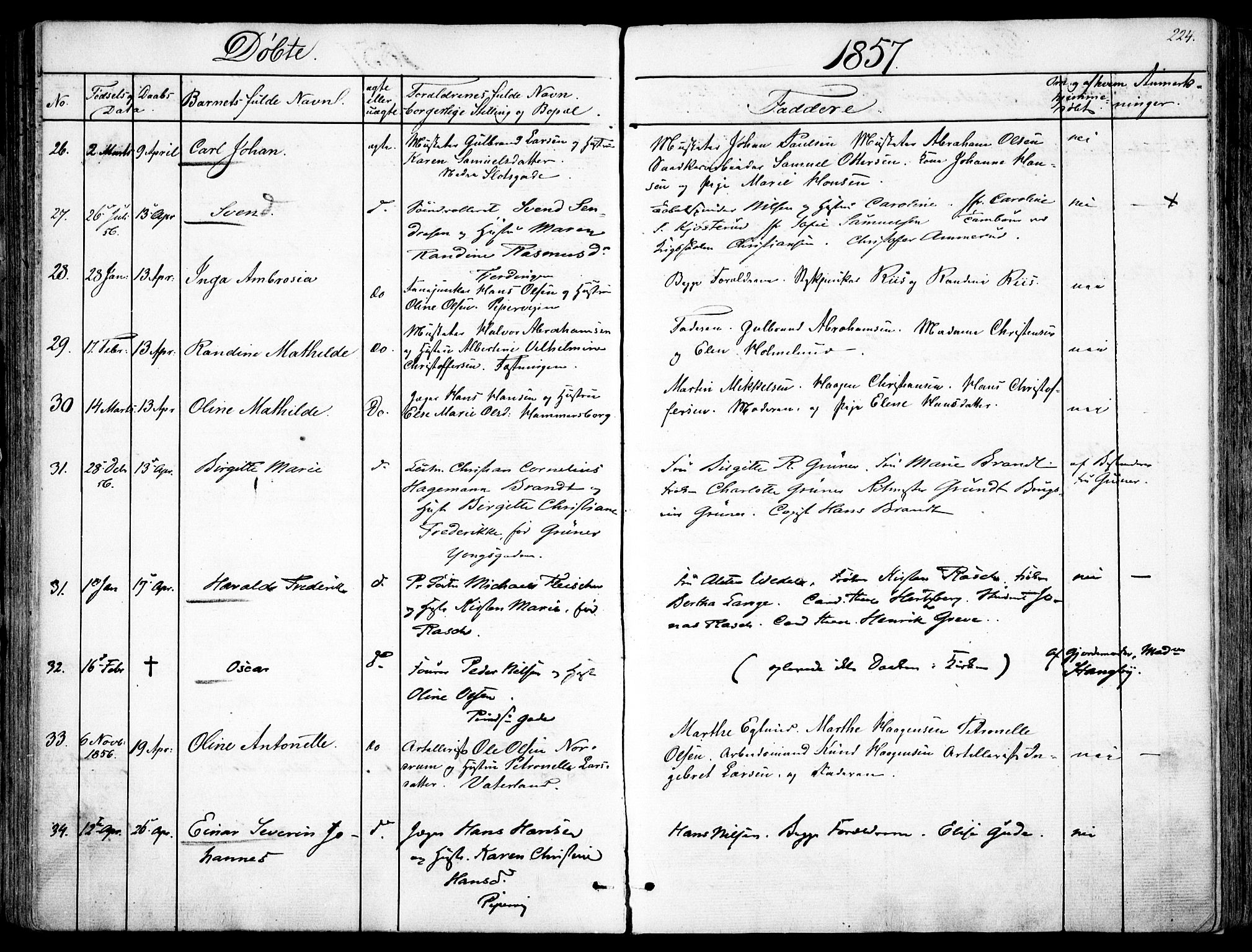 Garnisonsmenigheten Kirkebøker, SAO/A-10846/F/Fa/L0008: Ministerialbok nr. 8, 1842-1859, s. 224