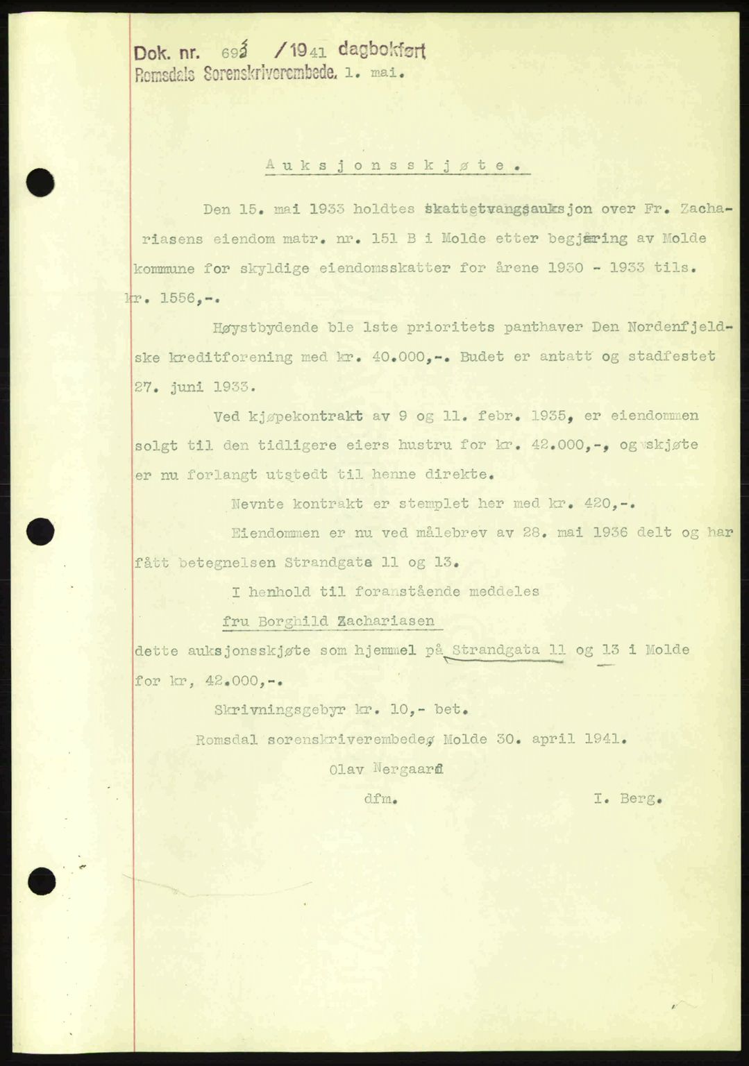 Romsdal sorenskriveri, SAT/A-4149/1/2/2C: Pantebok nr. A9, 1940-1941, Dagboknr: 692/1941