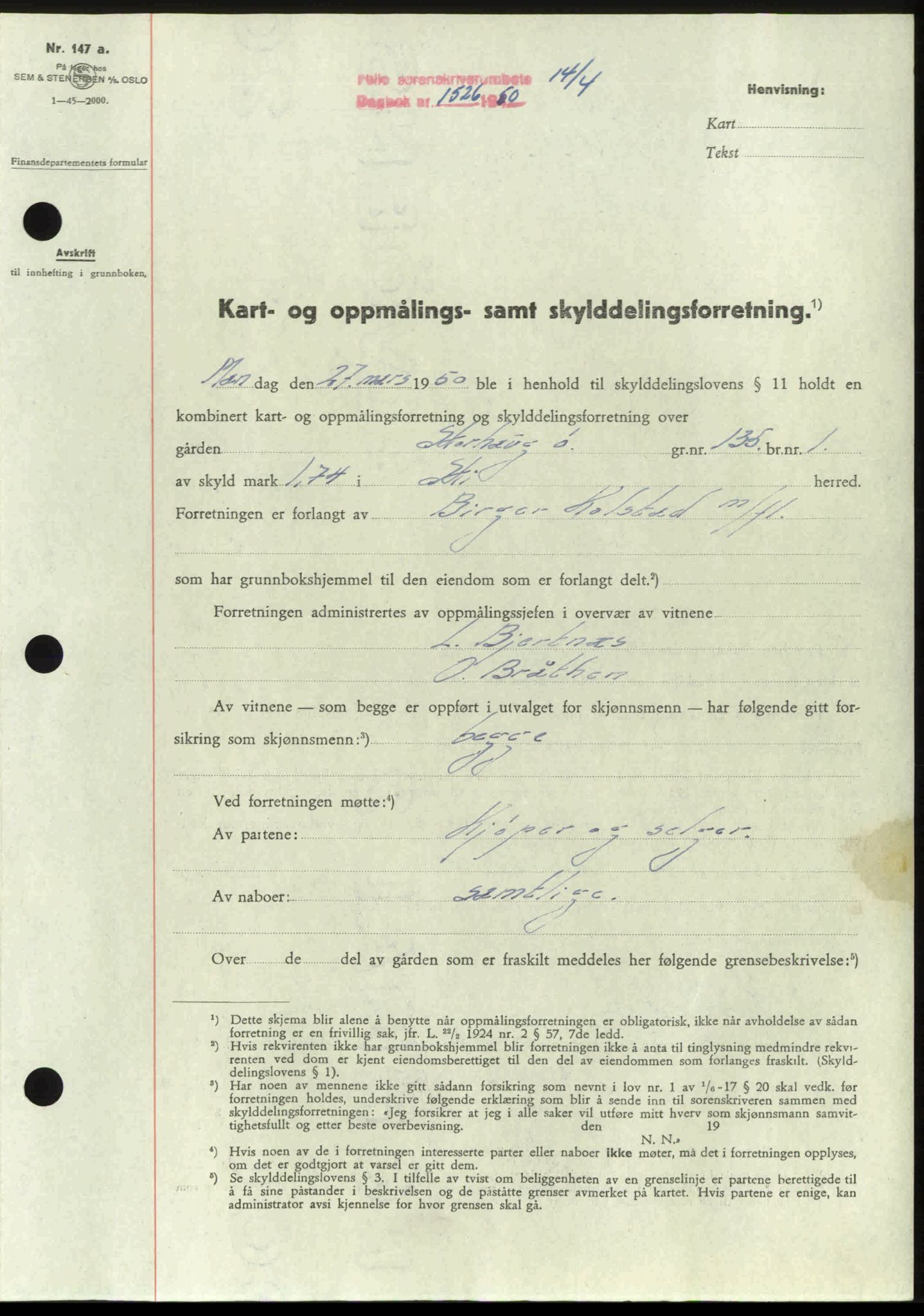 Follo sorenskriveri, SAO/A-10274/G/Ga/Gaa/L0092: Pantebok nr. I 92, 1950-1950, Dagboknr: 1526/1950