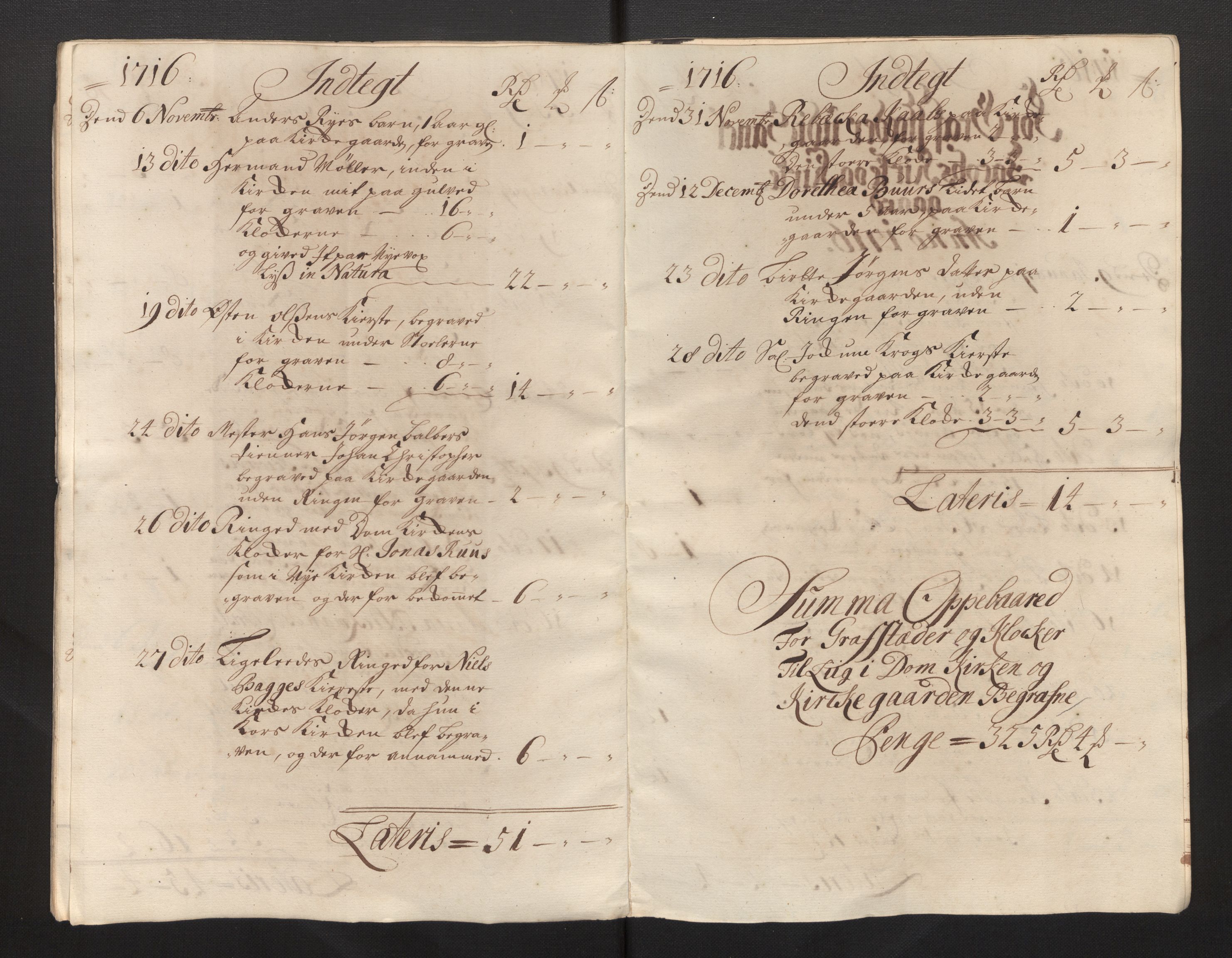 Stiftamtmannen i Bergen, AV/SAB-A-100006/F/Fb/Fbb/0001 / Lnr. 1737 - Domkirken: Rekneskapar, 1706-1721