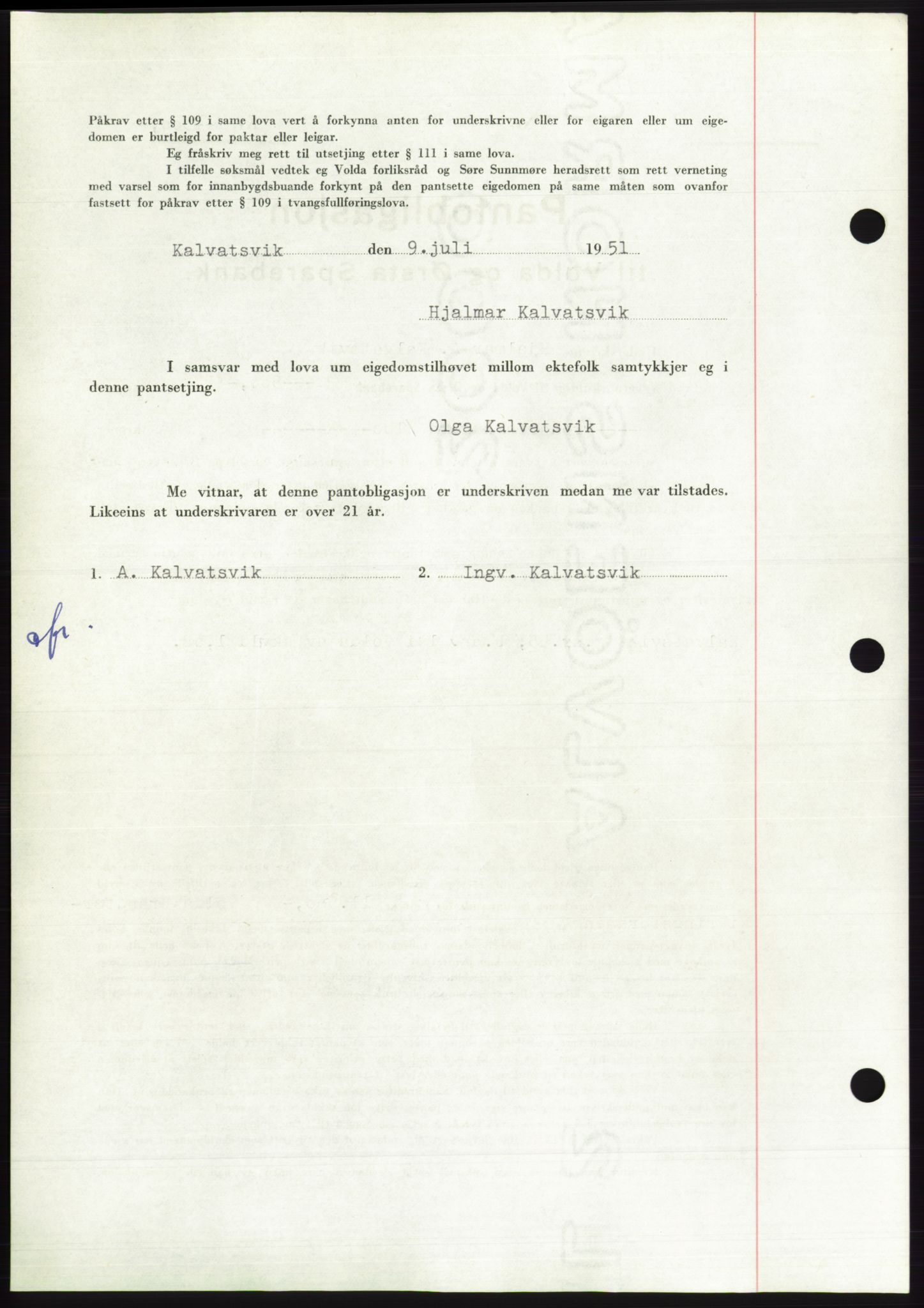 Søre Sunnmøre sorenskriveri, AV/SAT-A-4122/1/2/2C/L0120: Pantebok nr. 8B, 1951-1951, Dagboknr: 1270/1951