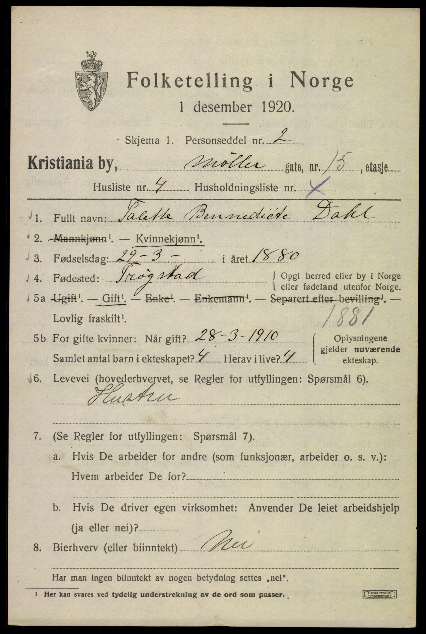 SAO, Folketelling 1920 for 0301 Kristiania kjøpstad, 1920, s. 406981