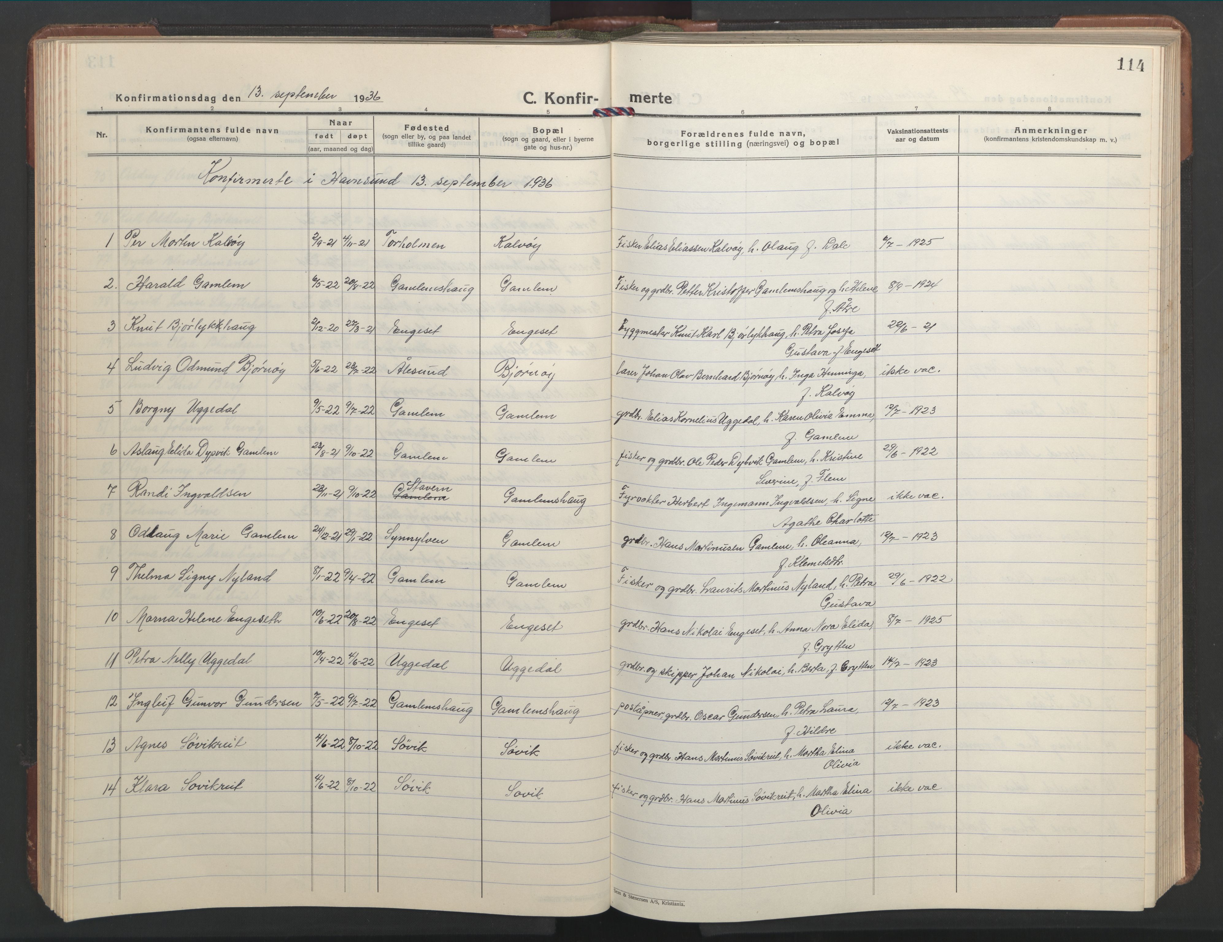 Ministerialprotokoller, klokkerbøker og fødselsregistre - Møre og Romsdal, AV/SAT-A-1454/528/L0435: Klokkerbok nr. 528C16, 1923-1957, s. 114