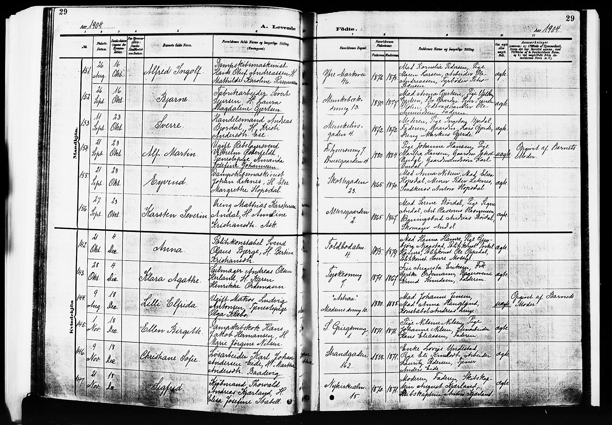 Nykirken Sokneprestembete, AV/SAB-A-77101/H/Hab: Klokkerbok nr. B 5, 1904-1908, s. 29