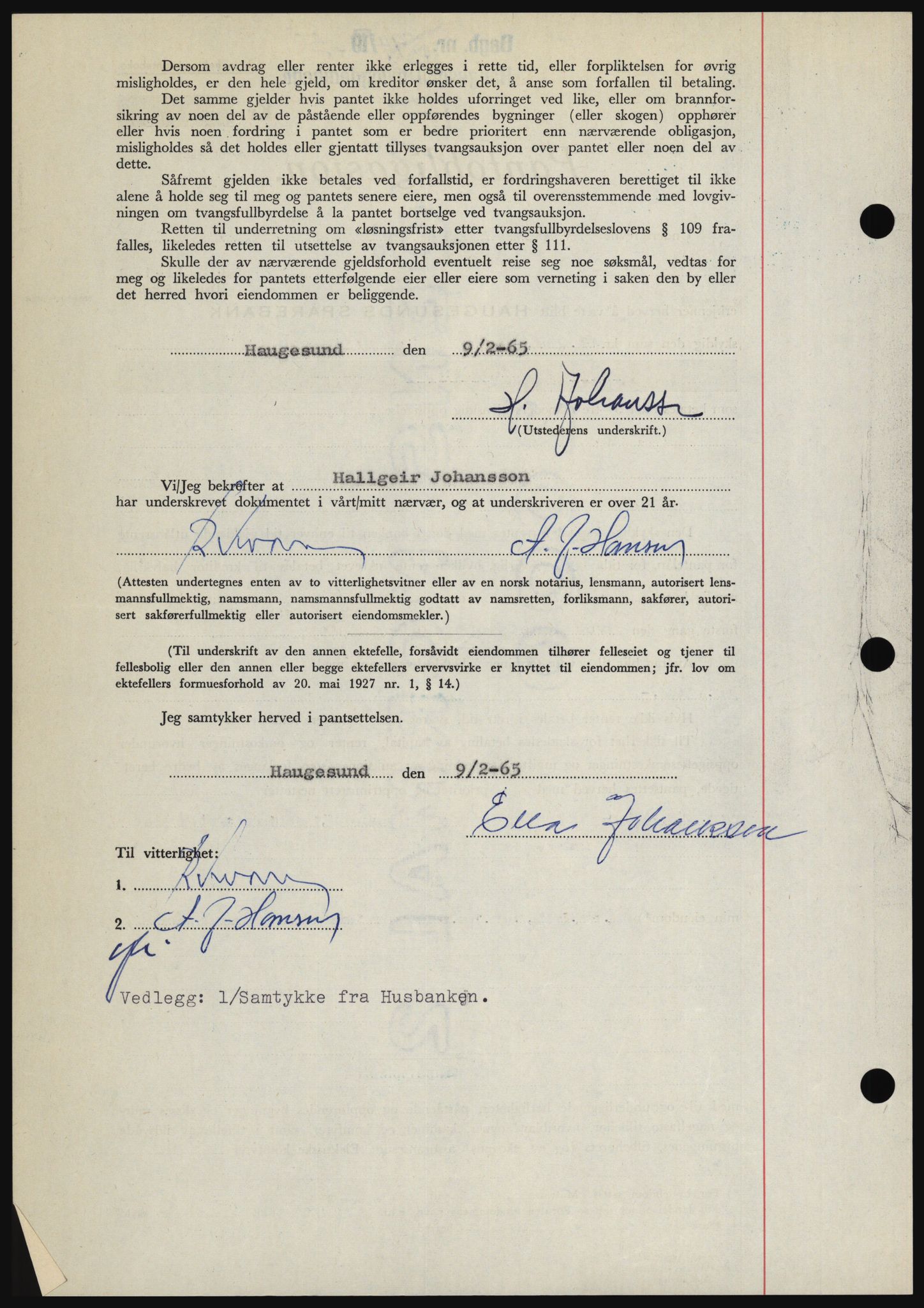 Haugesund tingrett, SAST/A-101415/01/II/IIC/L0053: Pantebok nr. B 53, 1965-1965, Dagboknr: 594/1965