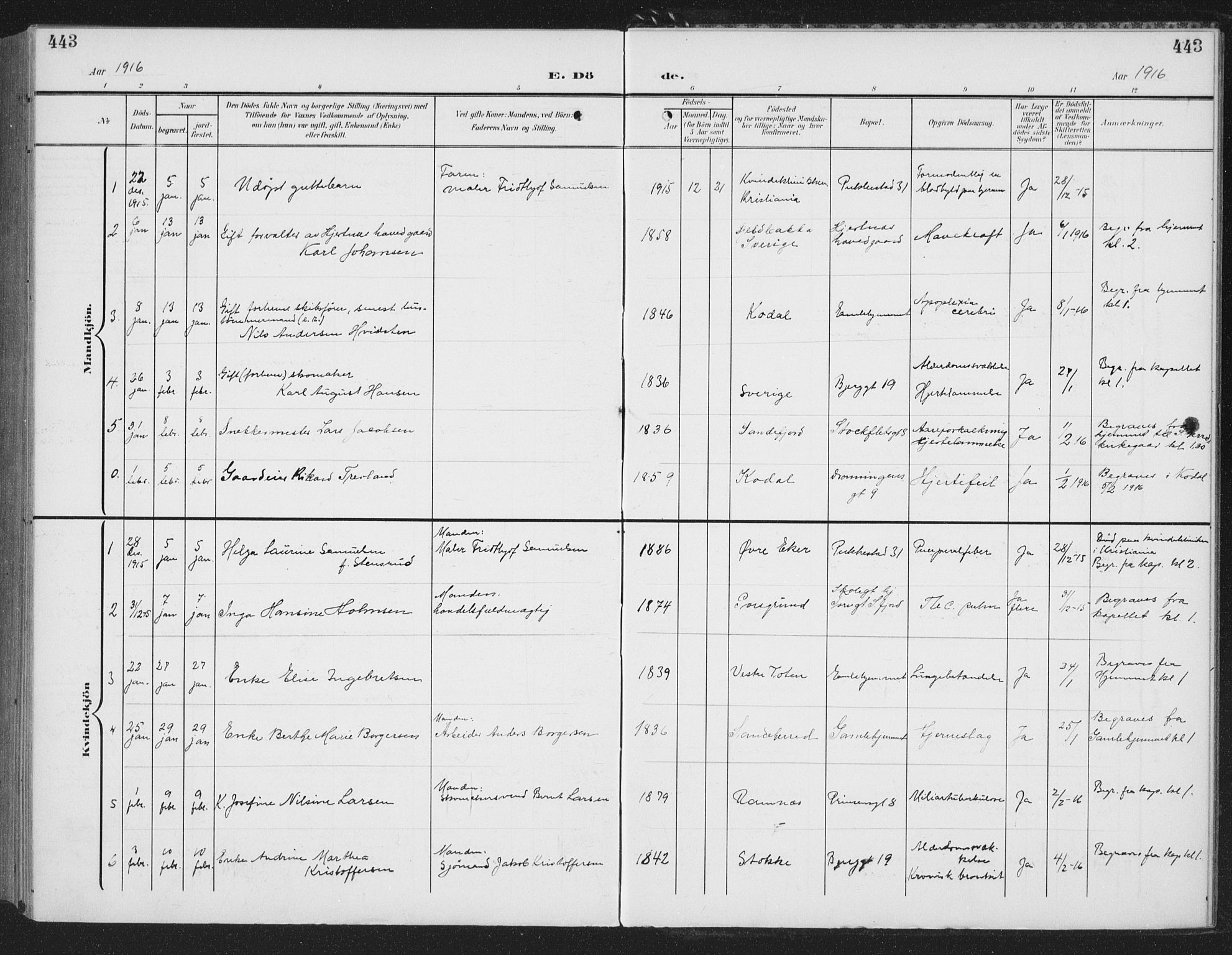 Sandefjord kirkebøker, AV/SAKO-A-315/G/Ga/L0003: Klokkerbok nr. 3, 1903-1920, s. 443