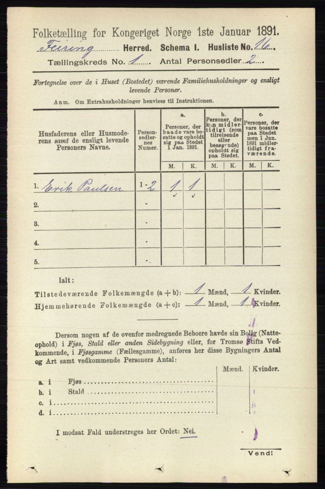 RA, Folketelling 1891 for 0240 Feiring herred, 1891, s. 26