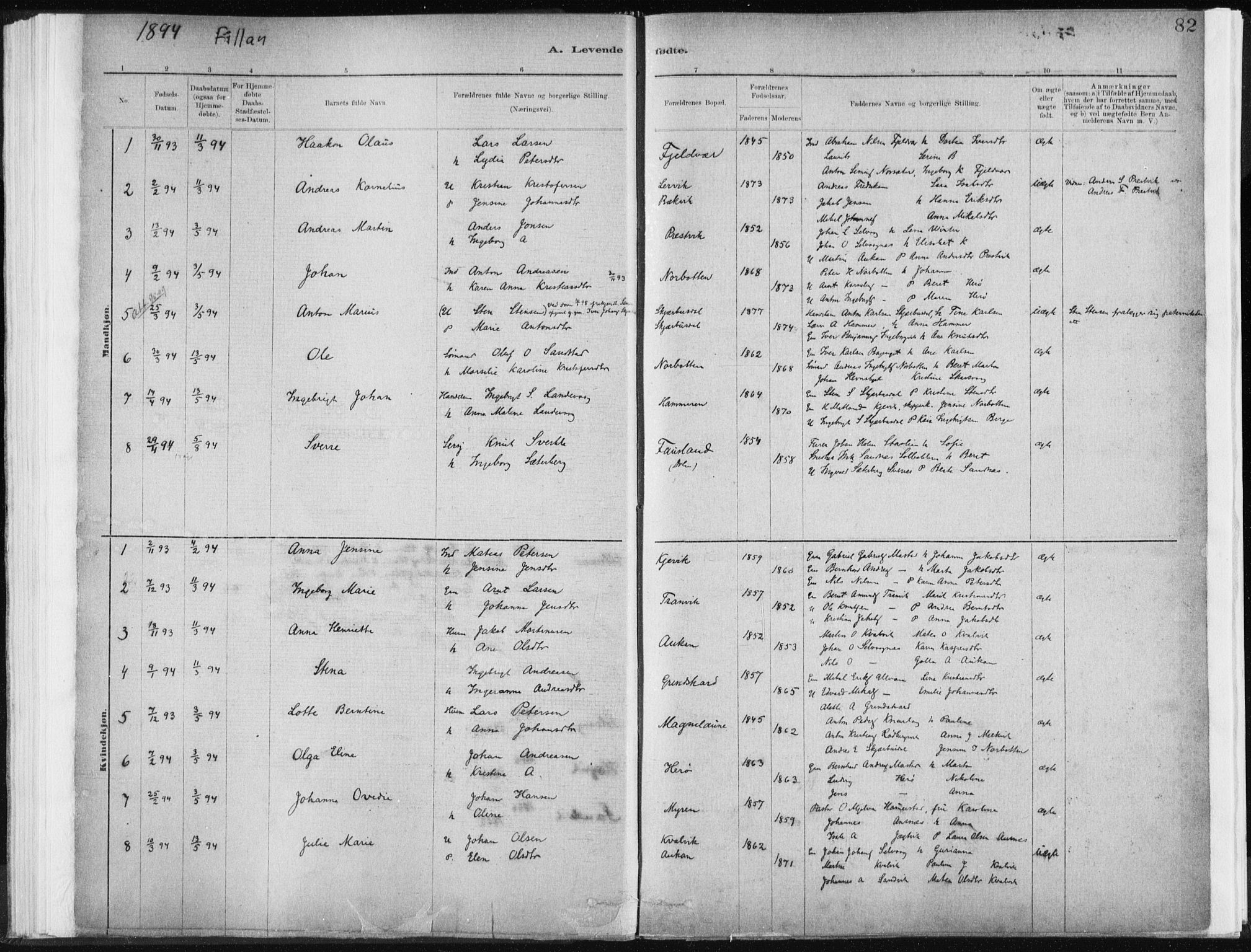 Ministerialprotokoller, klokkerbøker og fødselsregistre - Sør-Trøndelag, AV/SAT-A-1456/637/L0558: Ministerialbok nr. 637A01, 1882-1899, s. 82