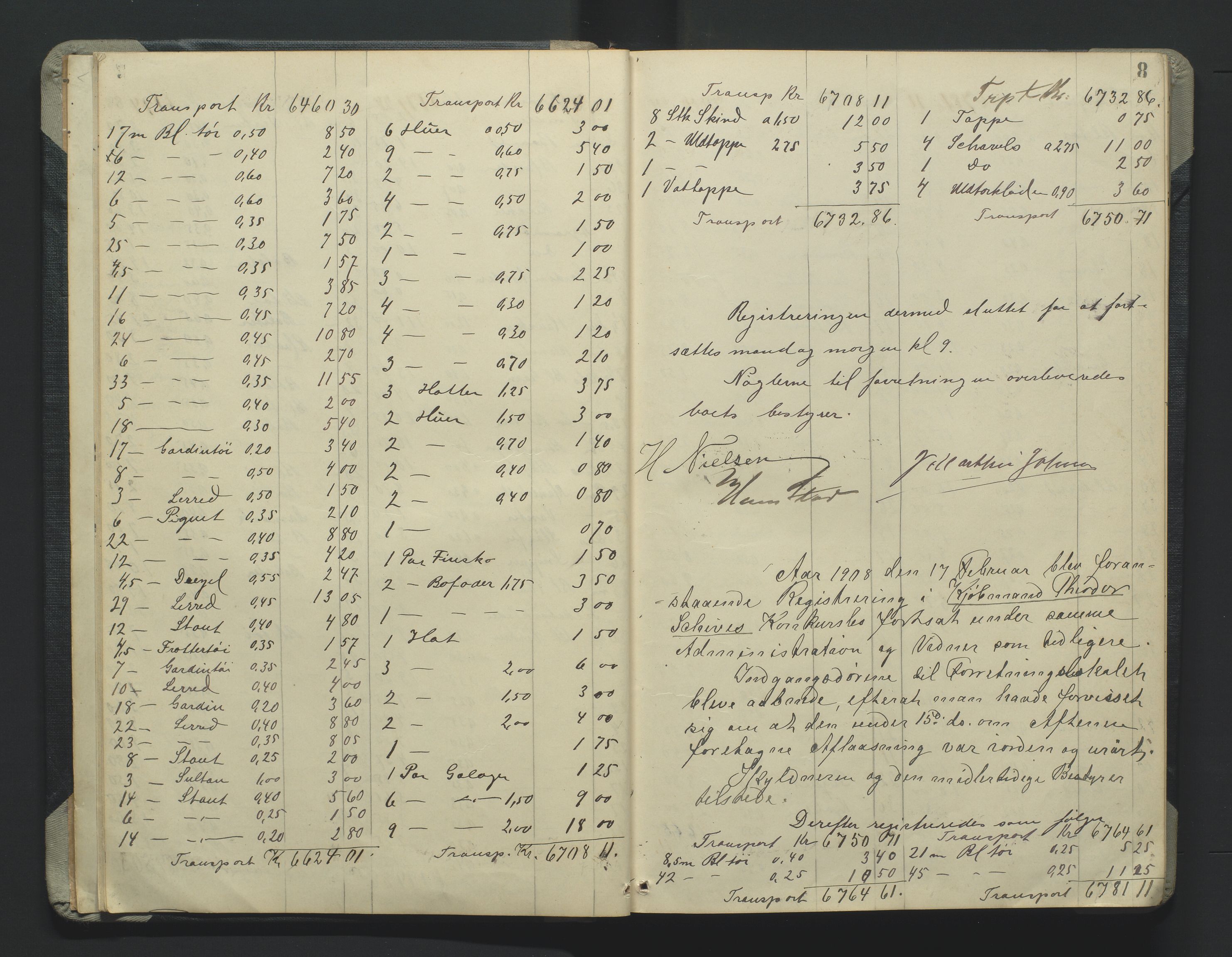 Grimstad byfogd, AV/SAK-1222-0003/H/Hc/L0009: Skifteprotokoll nr. 9, 1908-1918, s. 8