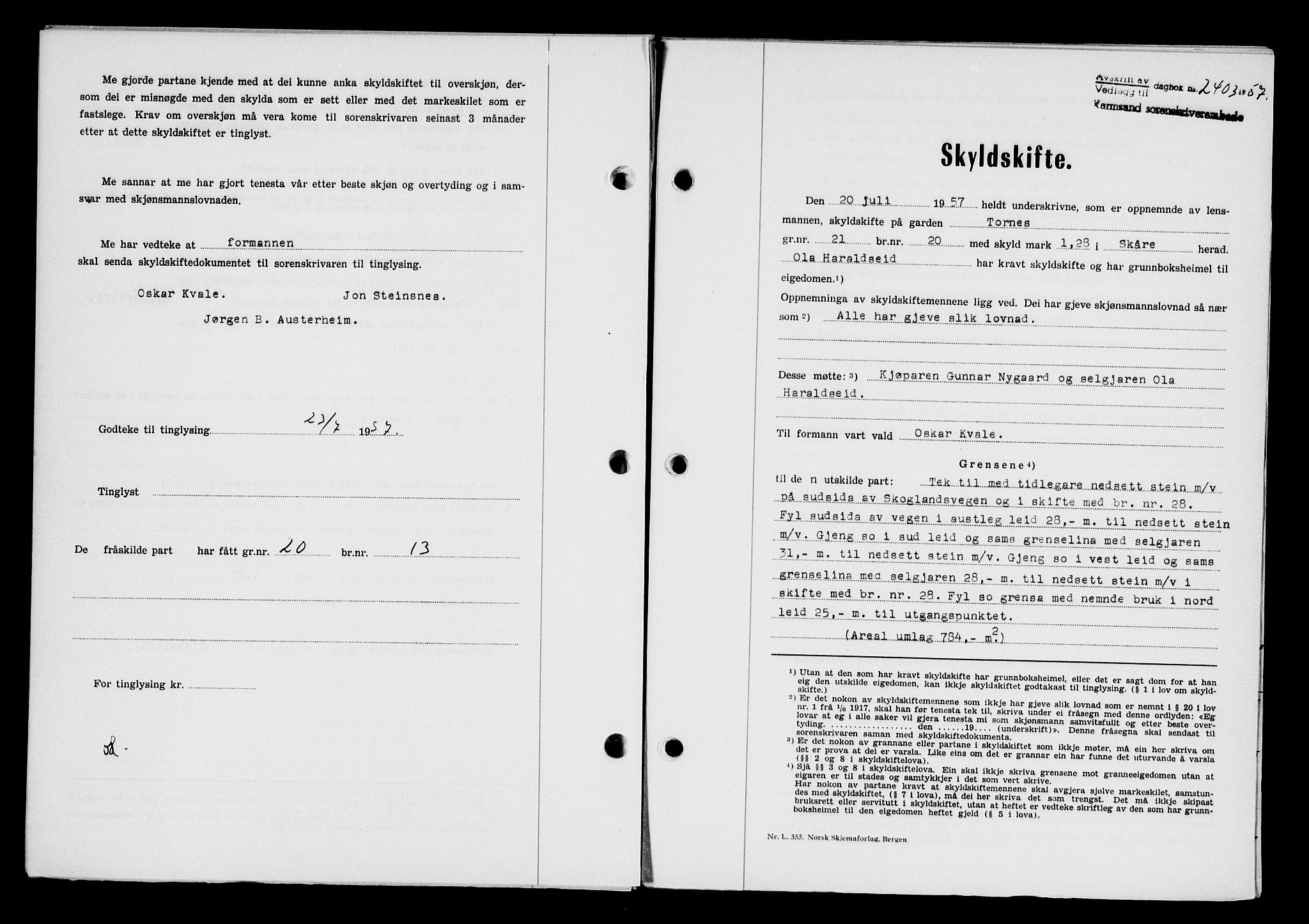 Karmsund sorenskriveri, SAST/A-100311/01/II/IIB/L0125: Pantebok nr. 105A, 1957-1957, Dagboknr: 2403/1957