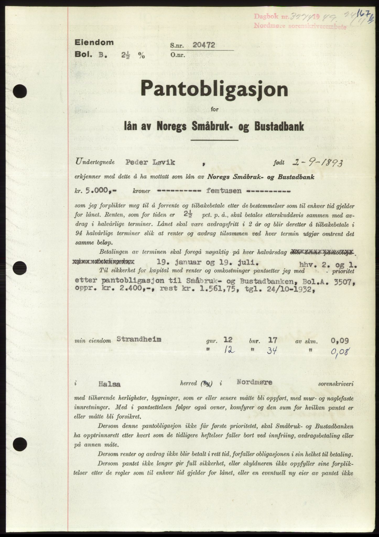 Nordmøre sorenskriveri, AV/SAT-A-4132/1/2/2Ca: Pantebok nr. B103, 1949-1950, Dagboknr: 3274/1949