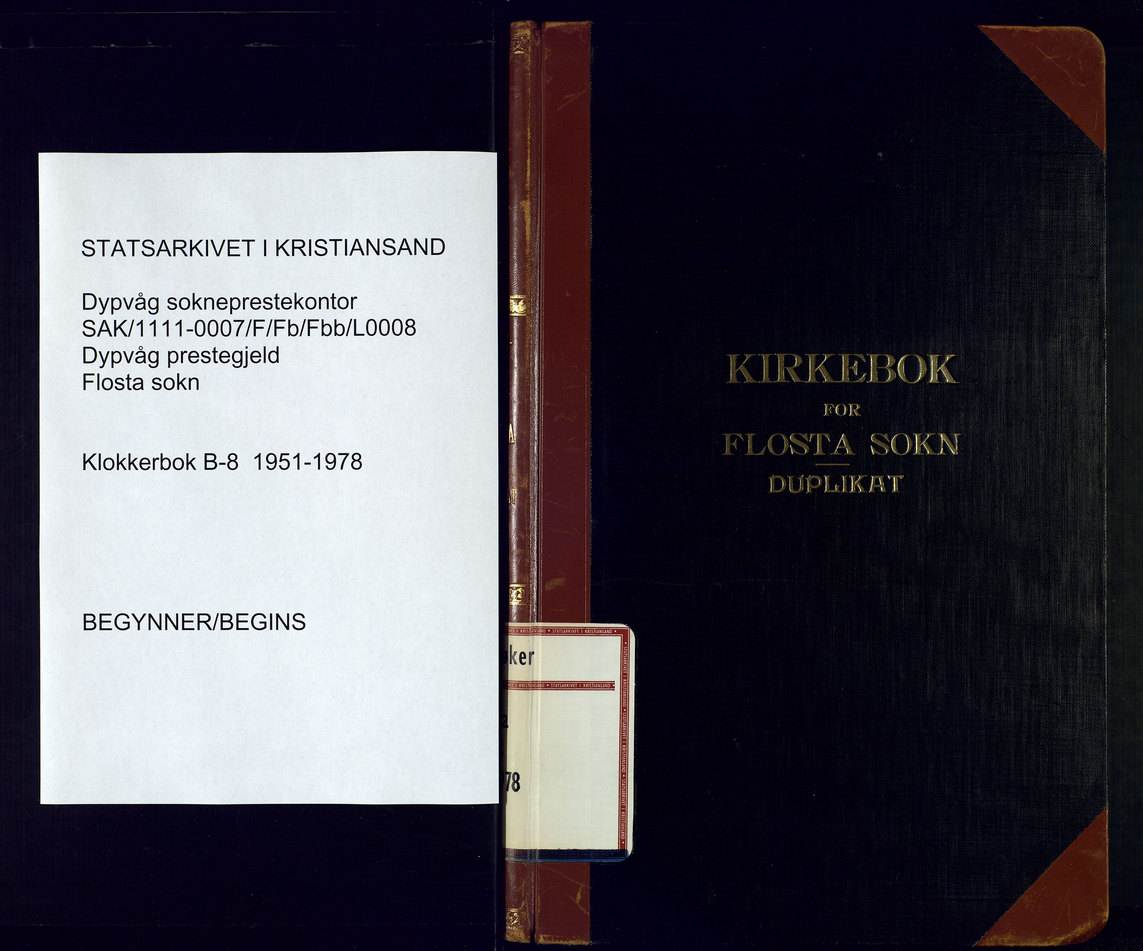 Dypvåg sokneprestkontor, SAK/1111-0007/F/Fb/Fbb/L0008: Klokkerbok nr. B-8, 1951-1978