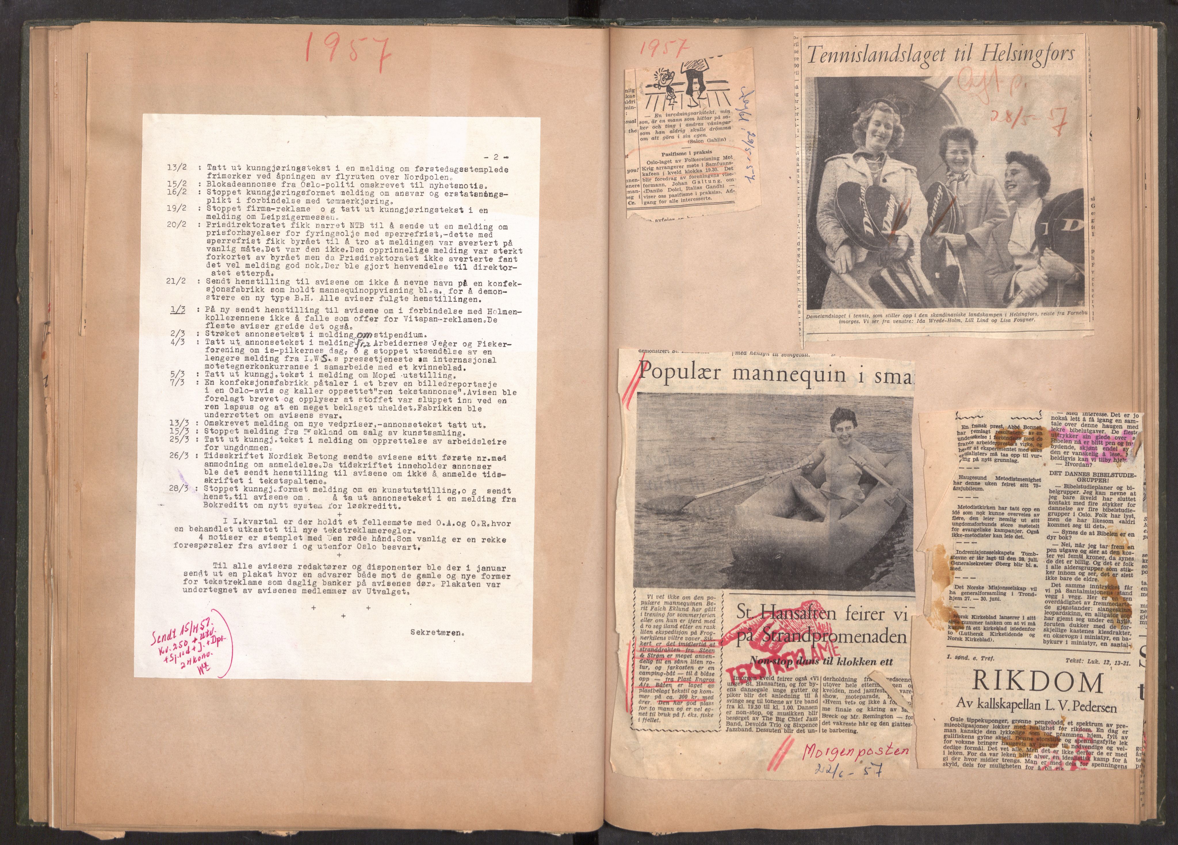Tekstreklameutvalget, AV/RA-PA-0854/A/Aa/L0005: Kvartalsrapporter om virksomheten, 1952-1960