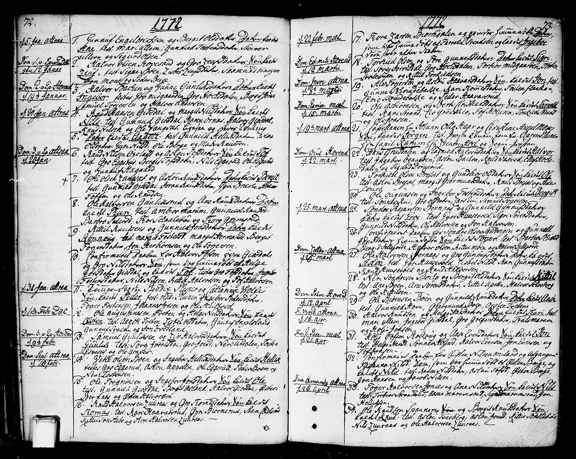 Tinn kirkebøker, AV/SAKO-A-308/F/Fa/L0002: Ministerialbok nr. I 2, 1757-1810, s. 72-73