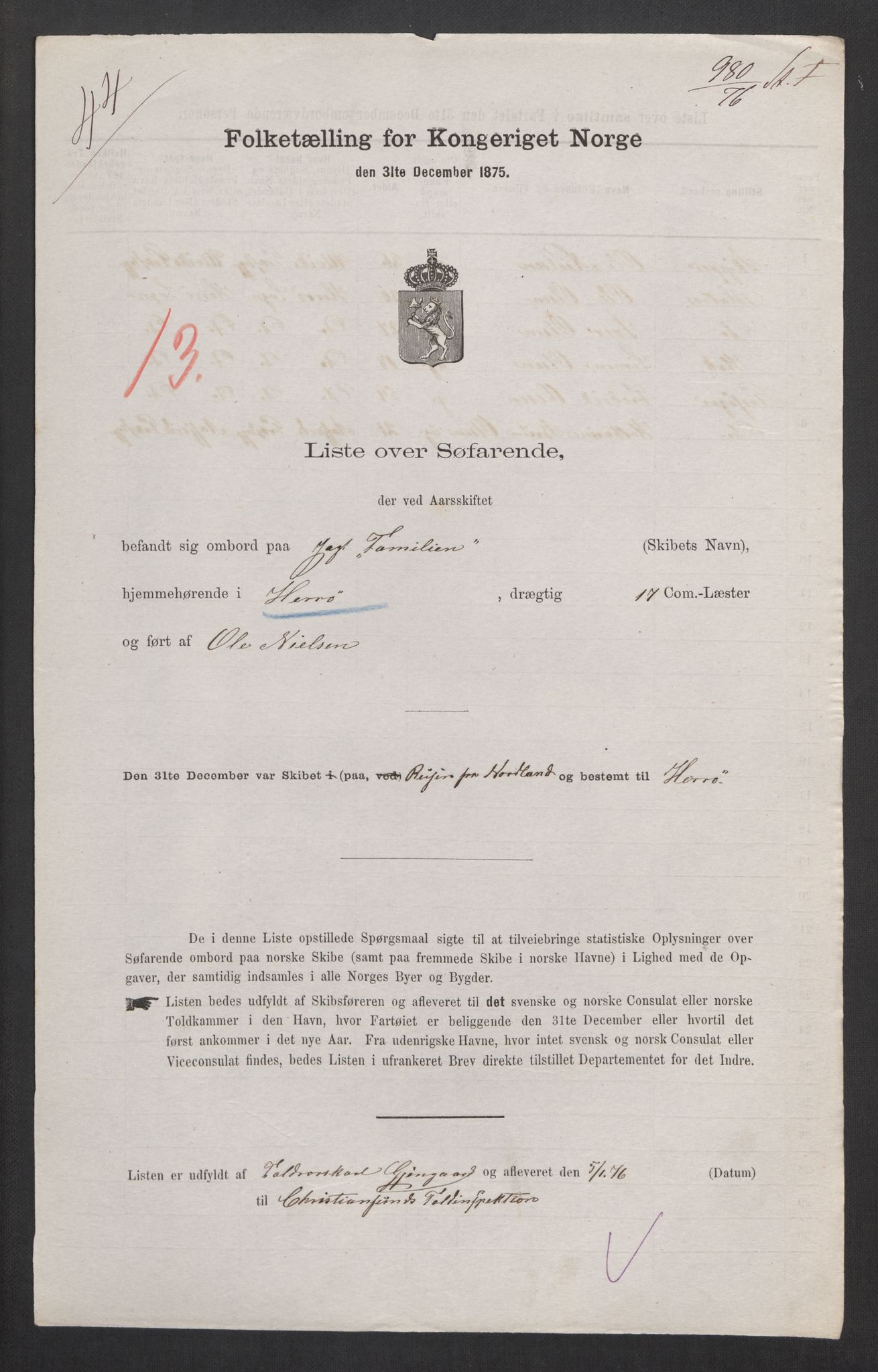 RA, Folketelling 1875, skipslister: Skip i innenrikske havner, hjemmehørende i 1) landdistrikter, 2) forskjellige steder, 3) utlandet, 1875, s. 318