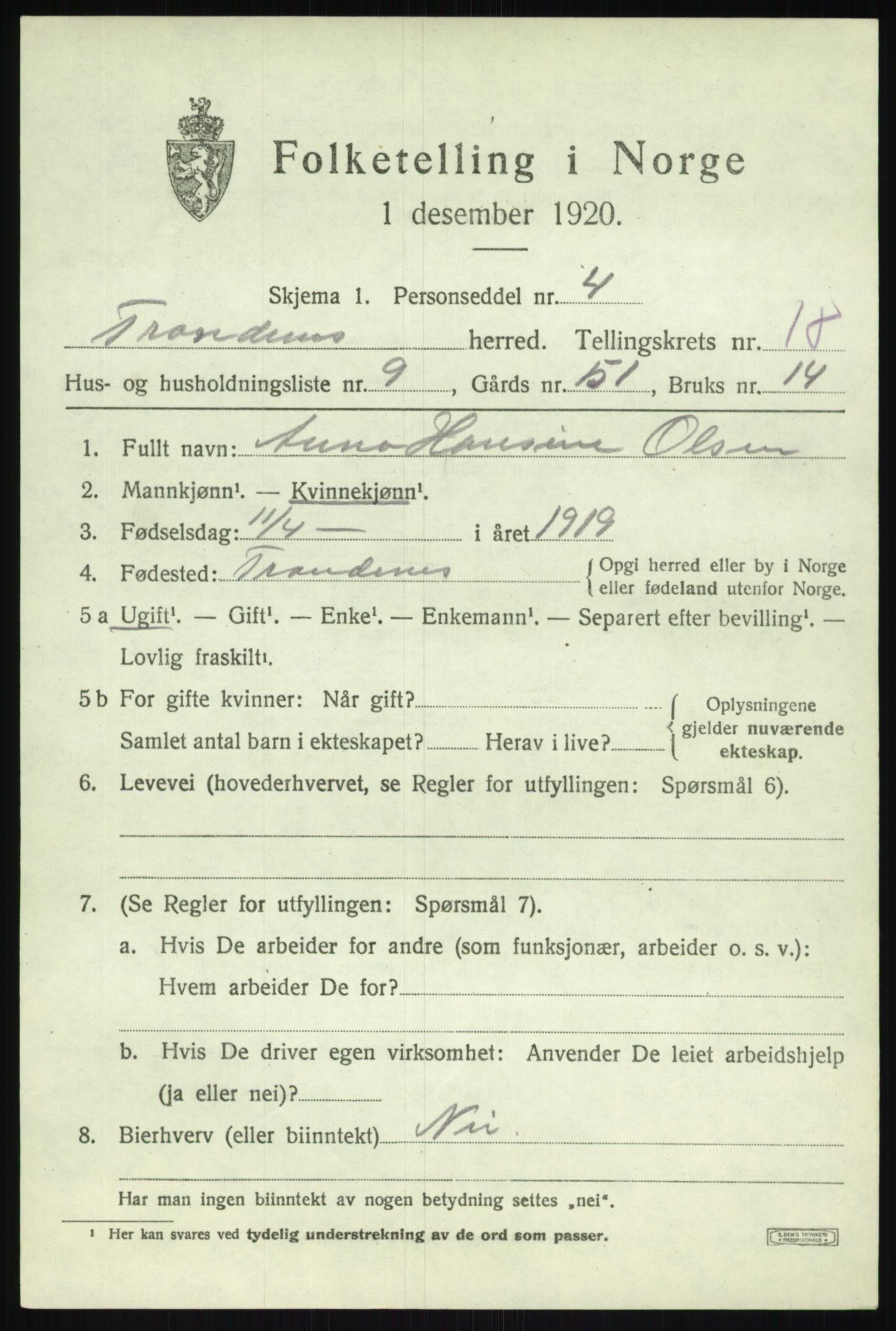 SATØ, Folketelling 1920 for 1914 Trondenes herred, 1920, s. 12345