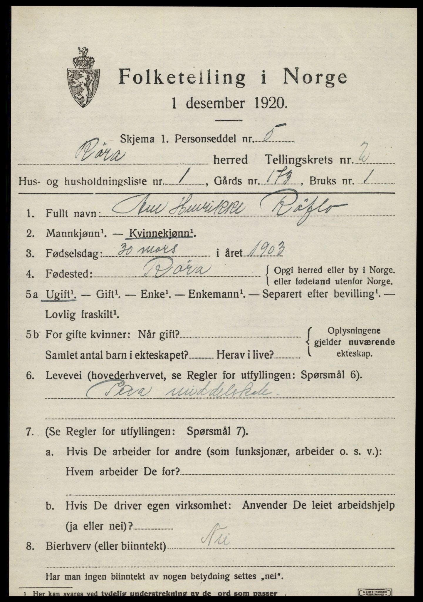SAT, Folketelling 1920 for 1730 Røra herred, 1920, s. 1511