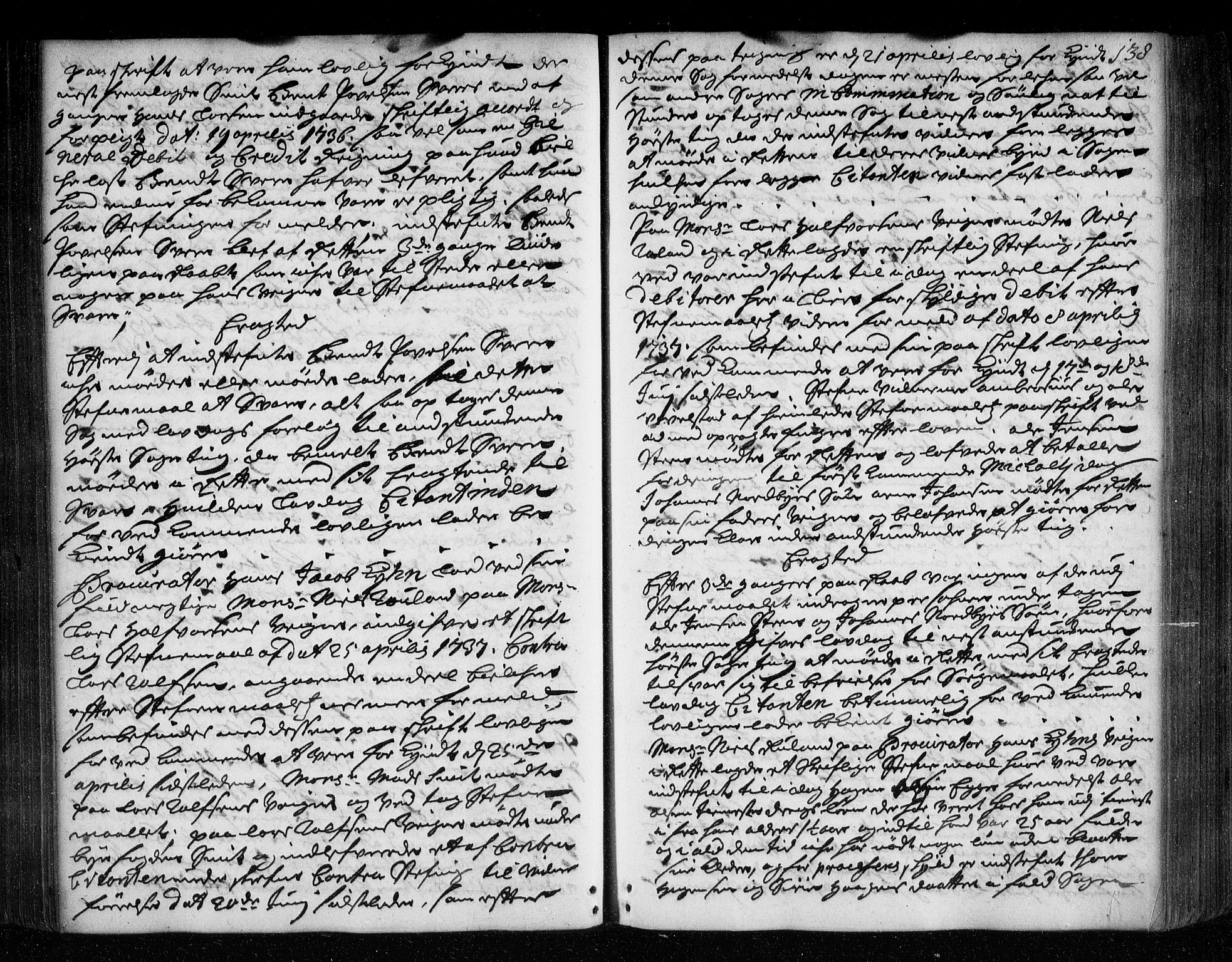Lier, Røyken og Hurum sorenskriveri, AV/SAKO-A-89/F/Fa/L0048: Tingbok, 1736-1738, s. 138