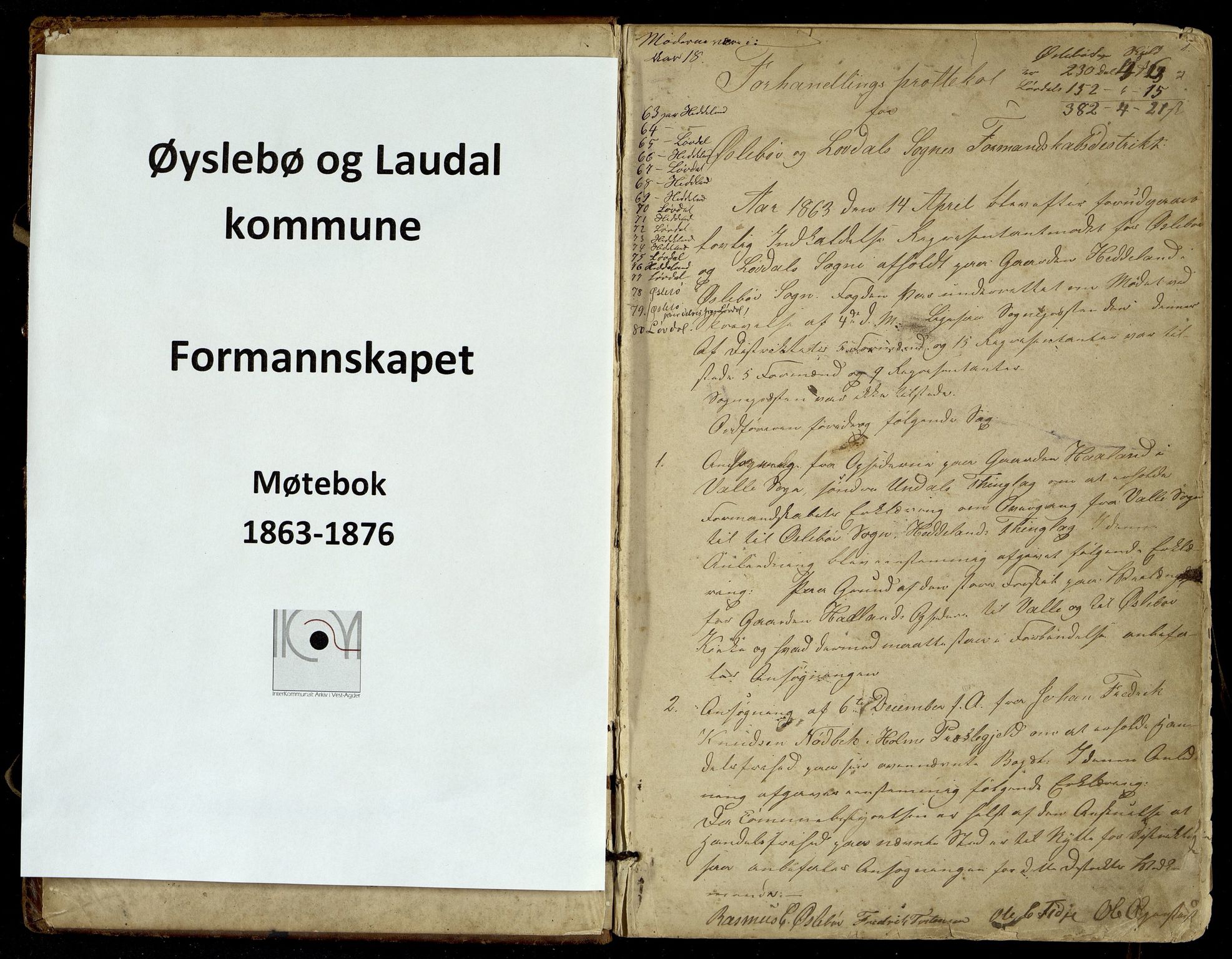 Øyslebø og Laudal kommune - Formannskapet, IKAV/1021ØL120/A/L0002: Møtebok Formannskapet (d), 1863-1876