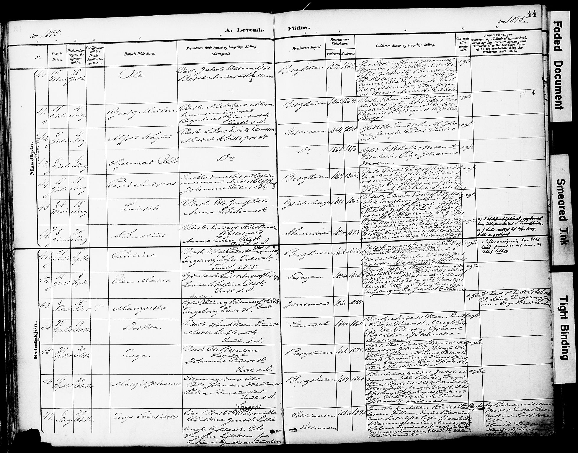 Ministerialprotokoller, klokkerbøker og fødselsregistre - Sør-Trøndelag, AV/SAT-A-1456/681/L0935: Ministerialbok nr. 681A13, 1890-1898, s. 44