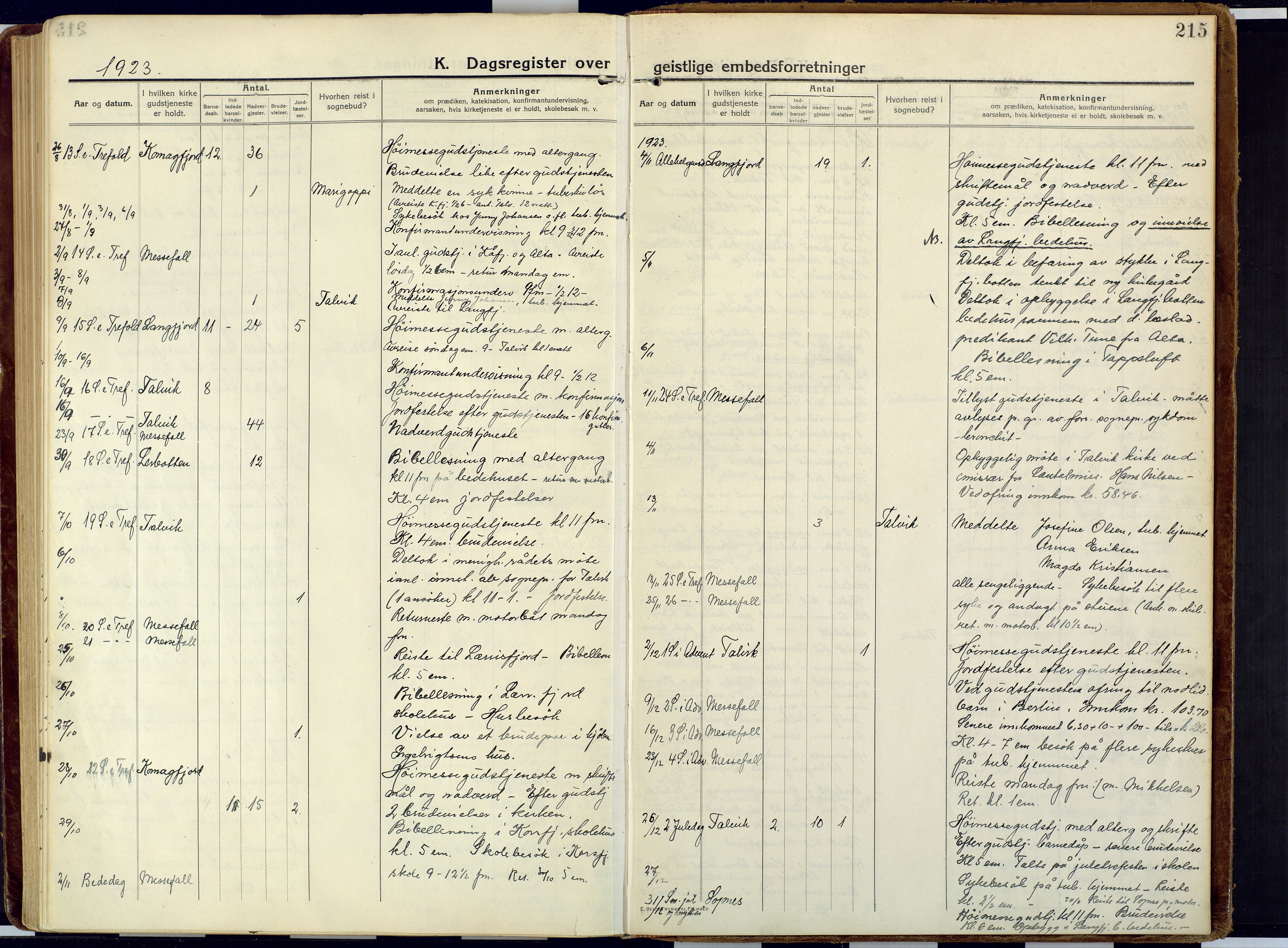 Talvik sokneprestkontor, AV/SATØ-S-1337/H/Ha/L0018kirke: Ministerialbok nr. 18, 1915-1924, s. 215