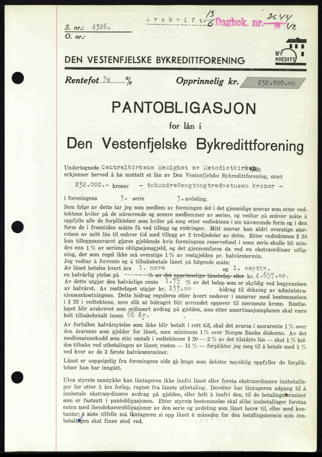 Byfogd og Byskriver i Bergen, SAB/A-3401/03/03Bd/L0001: Pantebok nr. B1-25, 1936-1945, Dagboknr: 3644/1942