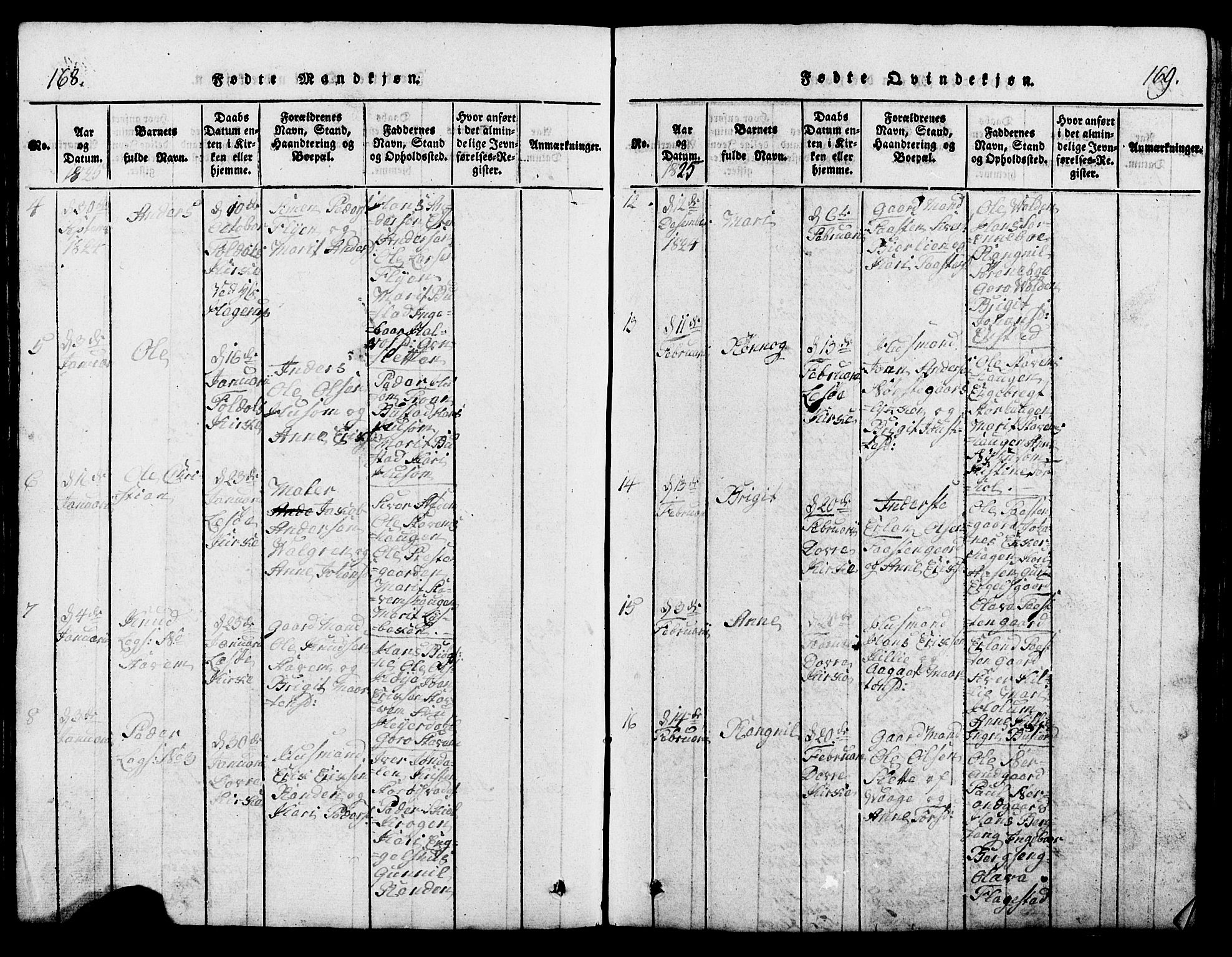 Lesja prestekontor, AV/SAH-PREST-068/H/Ha/Hab/L0001: Klokkerbok nr. 1, 1820-1831, s. 168-169