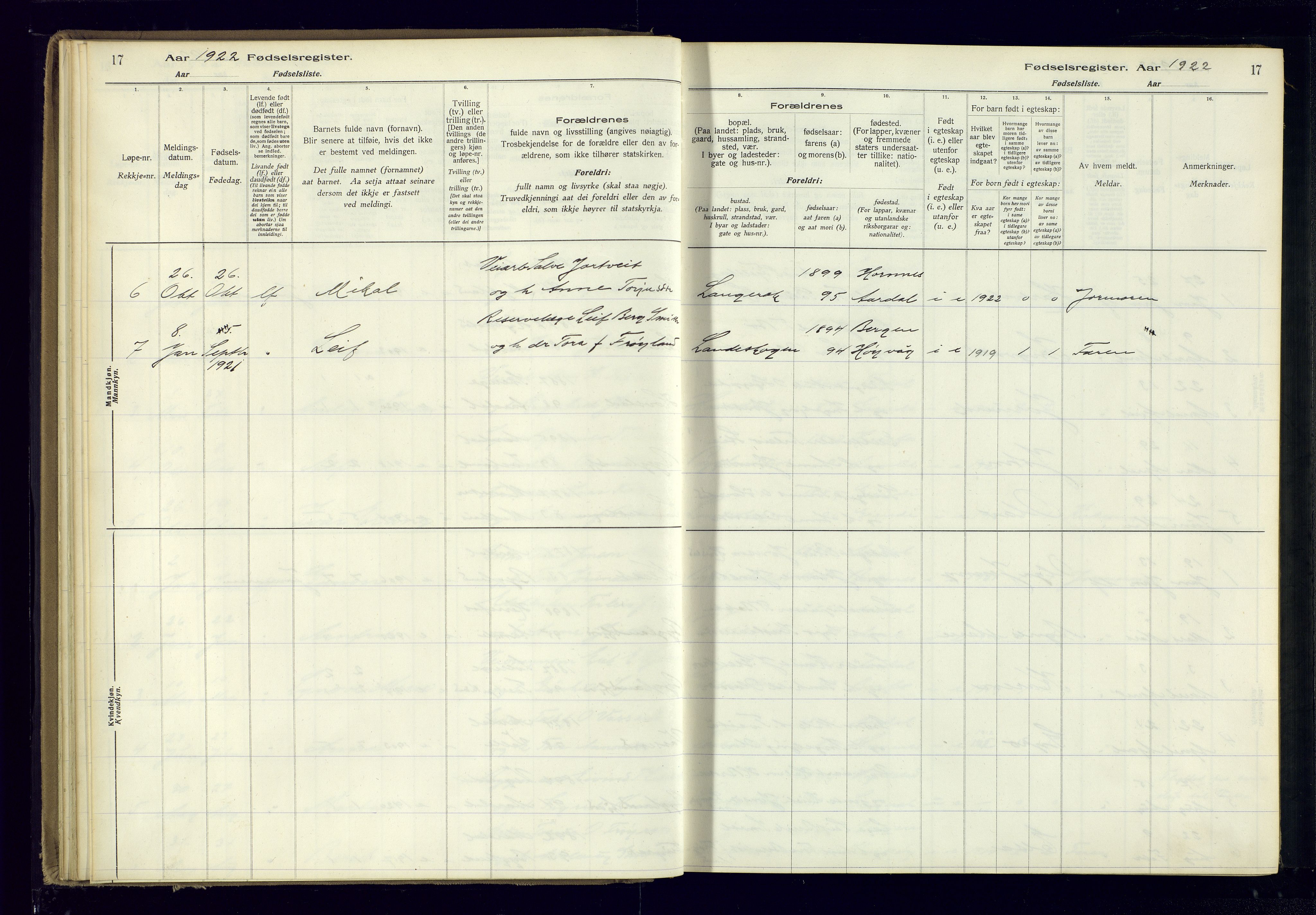 Bygland sokneprestkontor, AV/SAK-1111-0006/J/Ja/L0004: Fødselsregister nr. II.4.5, 1916-1983, s. 17