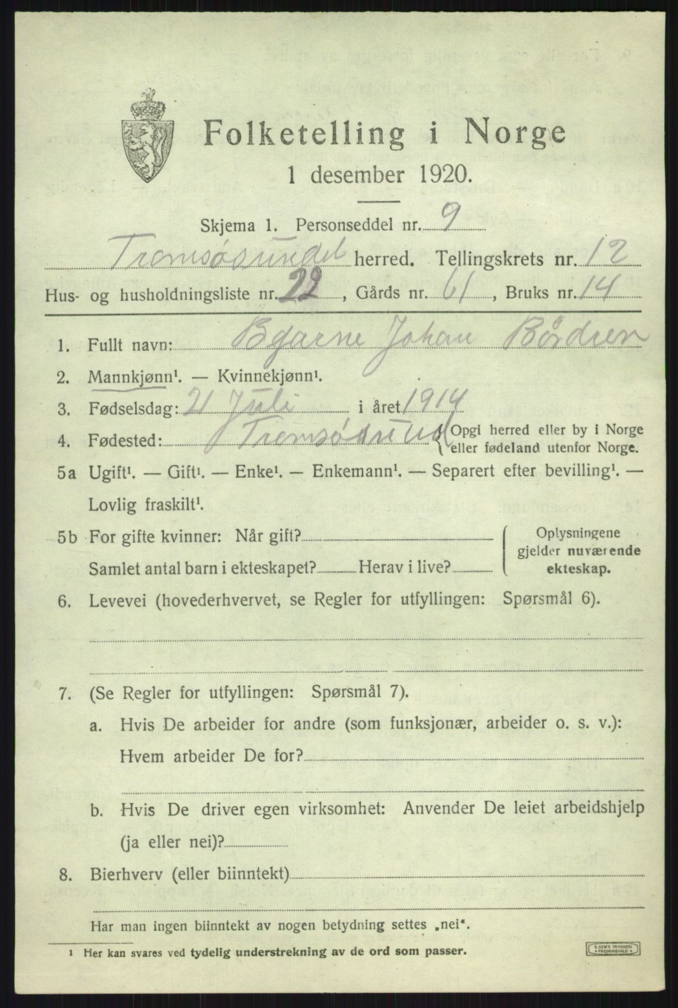 SATØ, Folketelling 1920 for 1934 Tromsøysund herred, 1920, s. 7882