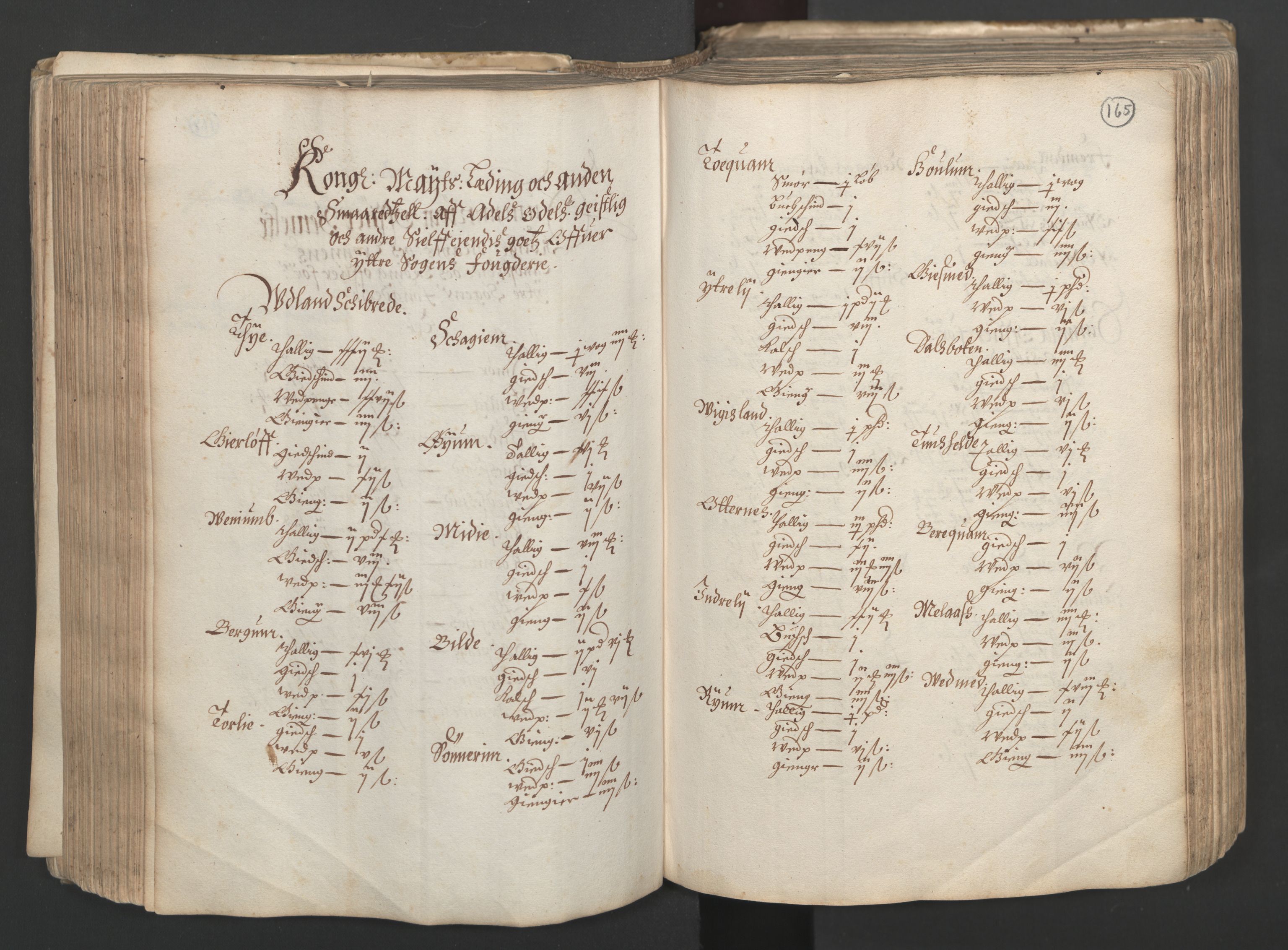 Rentekammeret inntil 1814, Realistisk ordnet avdeling, AV/RA-EA-4070/L/L0025/0001: Bergen lagdømme: / [B]: Kronens jordebok. Nordhordland, Sunnhordland, Ytre Sogn, Indre Sogn, Sunnfjord, Nordfjord, Sunnmøre, Hardanger med Halsnøy kloster, Lyse kloster, Apostelgodset, Munkeliv og St. Hans kloster, Alle helgen gods, Lagstolen gods, Ove Jenssøns gods på Voss, 1661, s. 164b-165a