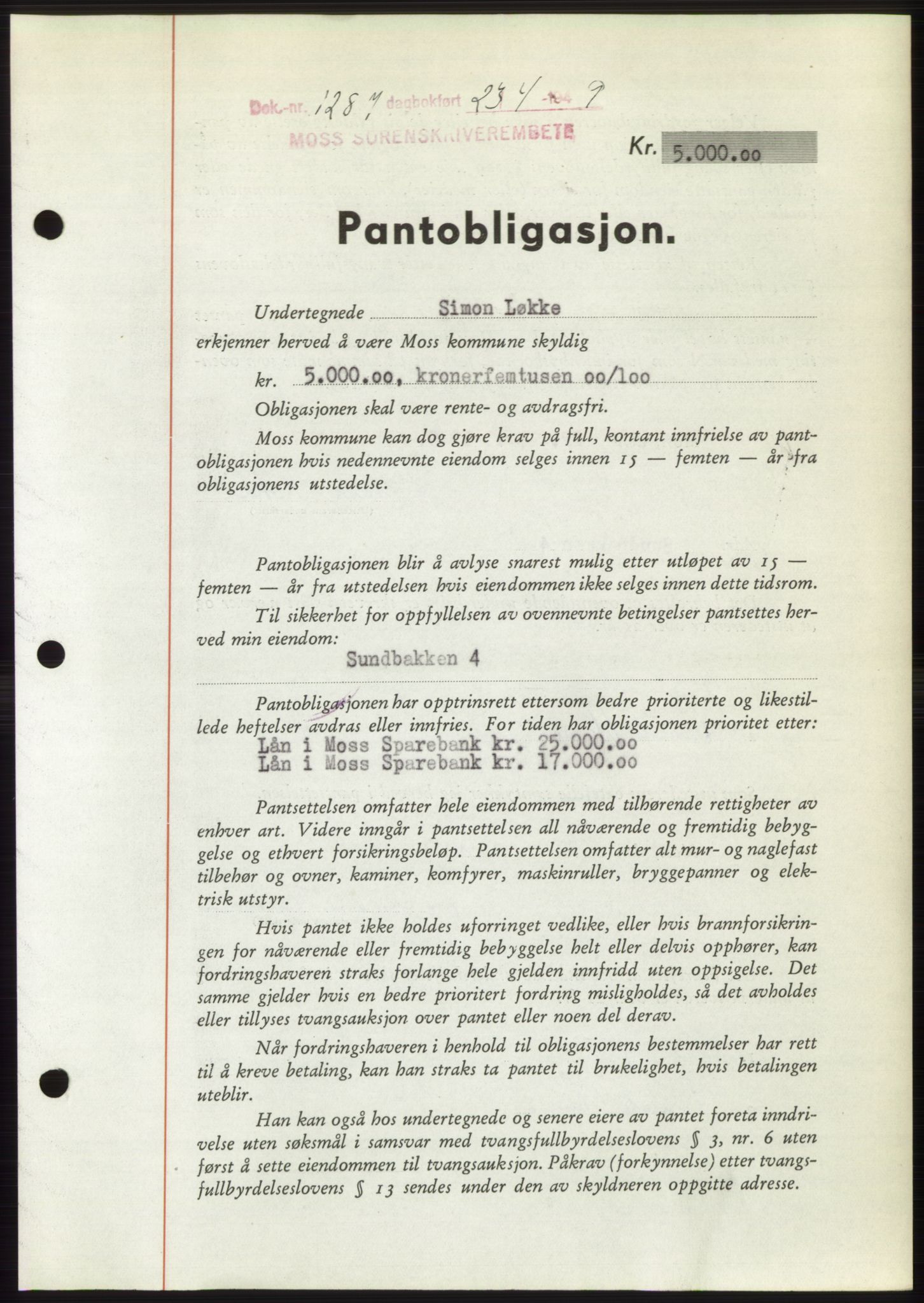 Moss sorenskriveri, SAO/A-10168: Pantebok nr. B21, 1949-1949, Dagboknr: 1287/1949