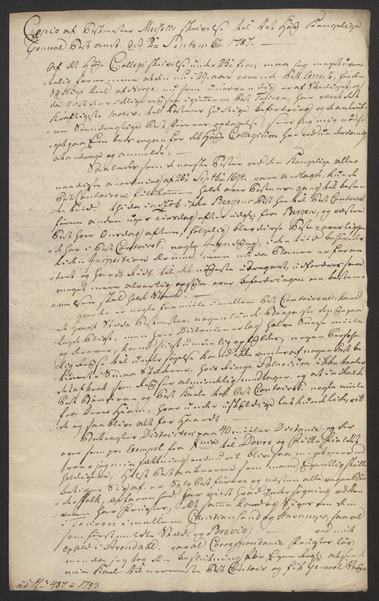 Generalpostdireksjonen 1719-1814, RA/EA-3108/E/L0005/0001: Dokumenter og sirkulærer: / Nr. 20: Dokumenter vedkommende postbefordringen, 1793-1806