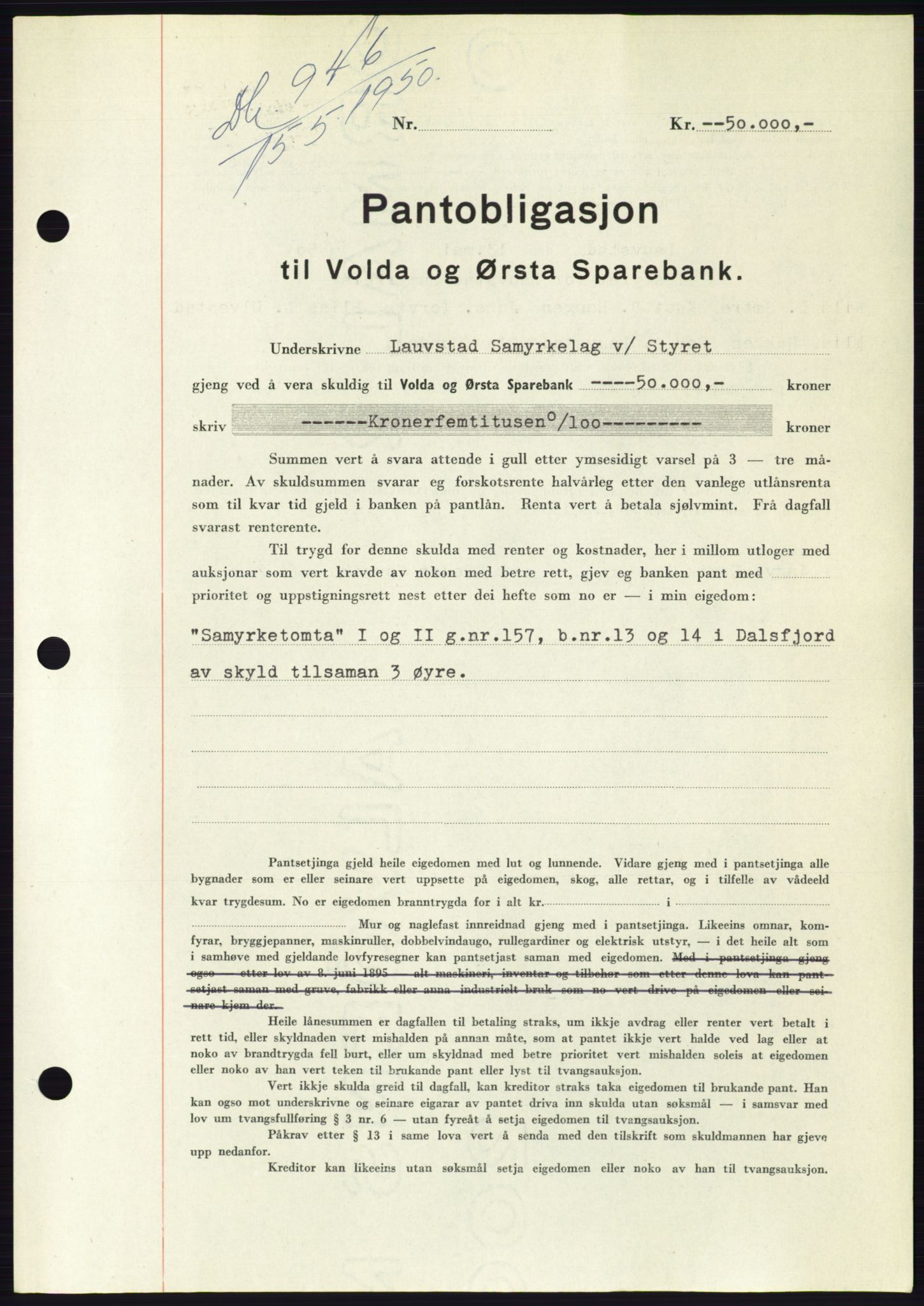 Søre Sunnmøre sorenskriveri, SAT/A-4122/1/2/2C/L0118: Pantebok nr. 6B, 1949-1950, Dagboknr: 946/1950