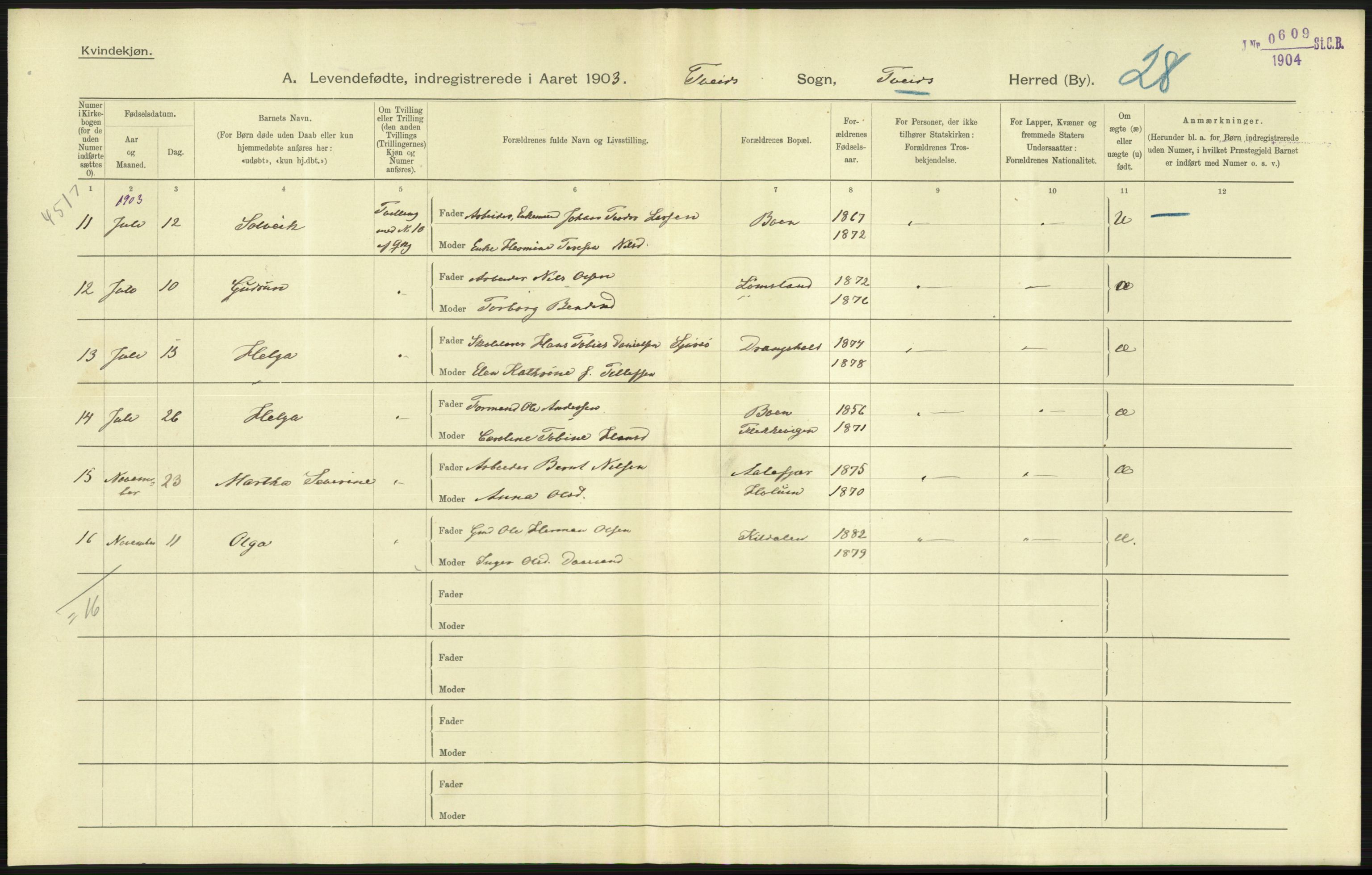 Statistisk sentralbyrå, Sosiodemografiske emner, Befolkning, AV/RA-S-2228/D/Df/Dfa/Dfaa/L0011: Lister og Mandal amt: Fødte, gifte, døde, 1903, s. 3
