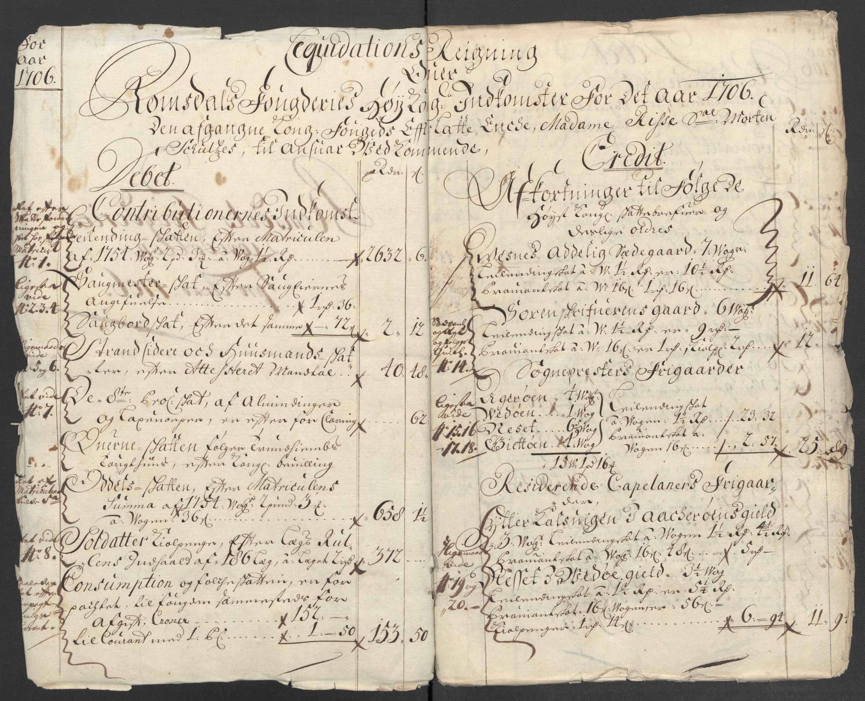 Rentekammeret inntil 1814, Reviderte regnskaper, Fogderegnskap, AV/RA-EA-4092/R55/L3657: Fogderegnskap Romsdal, 1706, s. 13