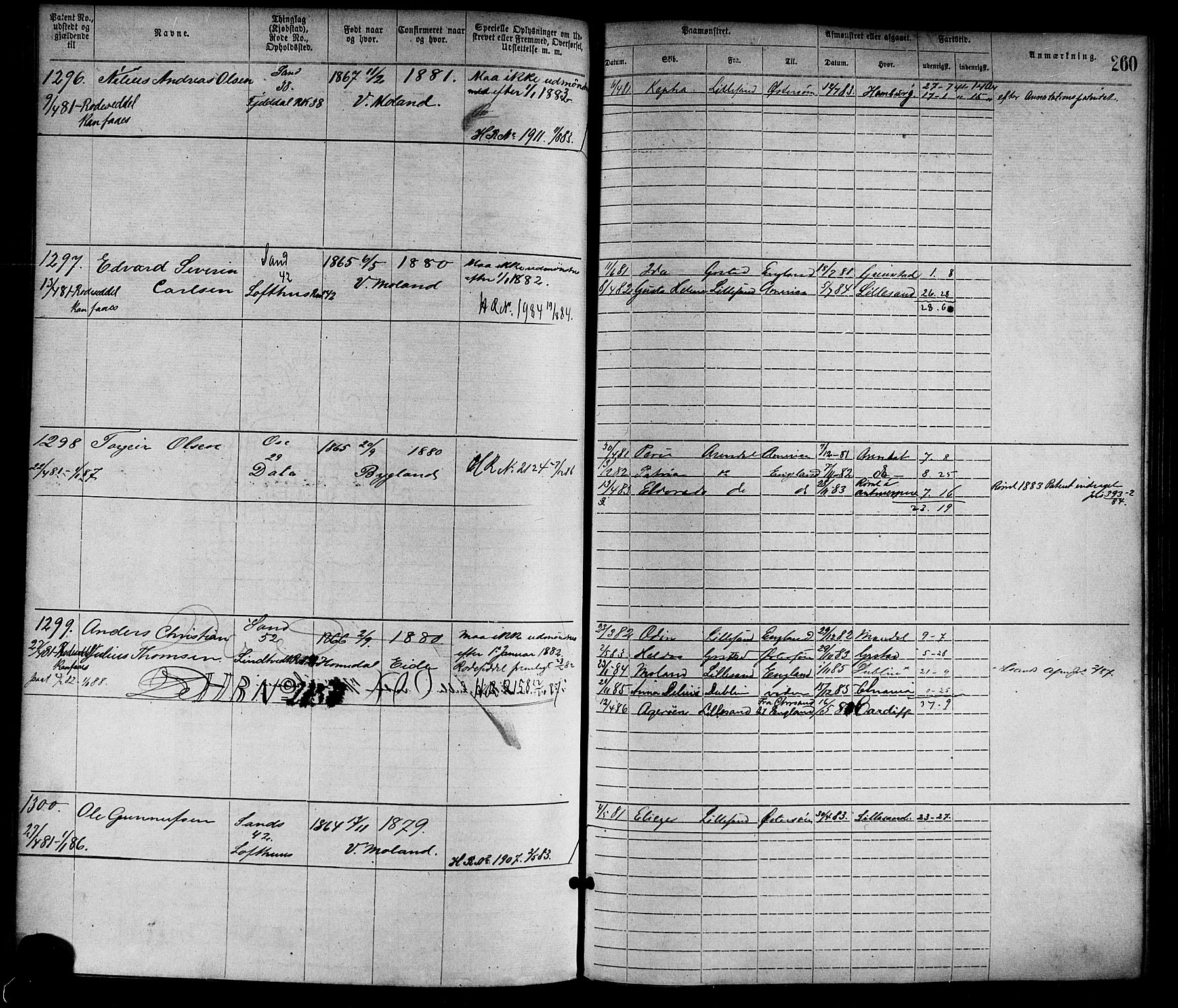 Lillesand mønstringskrets, SAK/2031-0014/F/Fa/L0004: Annotasjonsrulle nr 1-1920 med register, G-1, 1869-1891, s. 286
