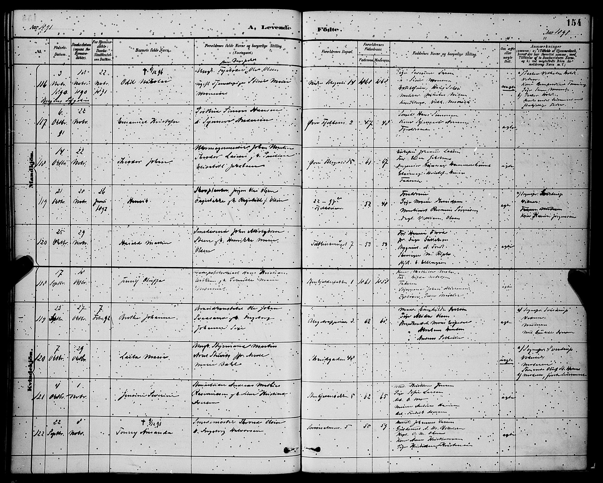 Korskirken sokneprestembete, SAB/A-76101/H/Hab: Klokkerbok nr. B 9, 1887-1896, s. 154