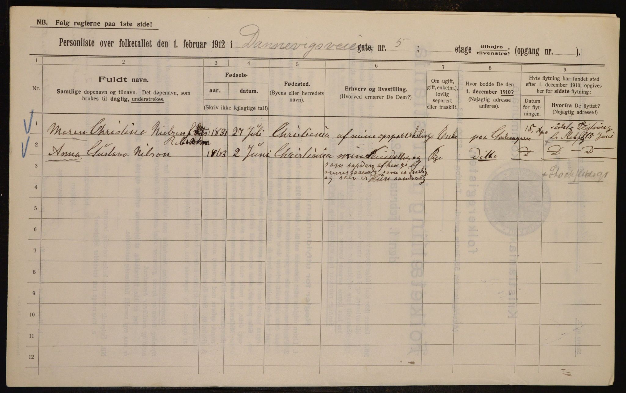 OBA, Kommunal folketelling 1.2.1912 for Kristiania, 1912, s. 14984