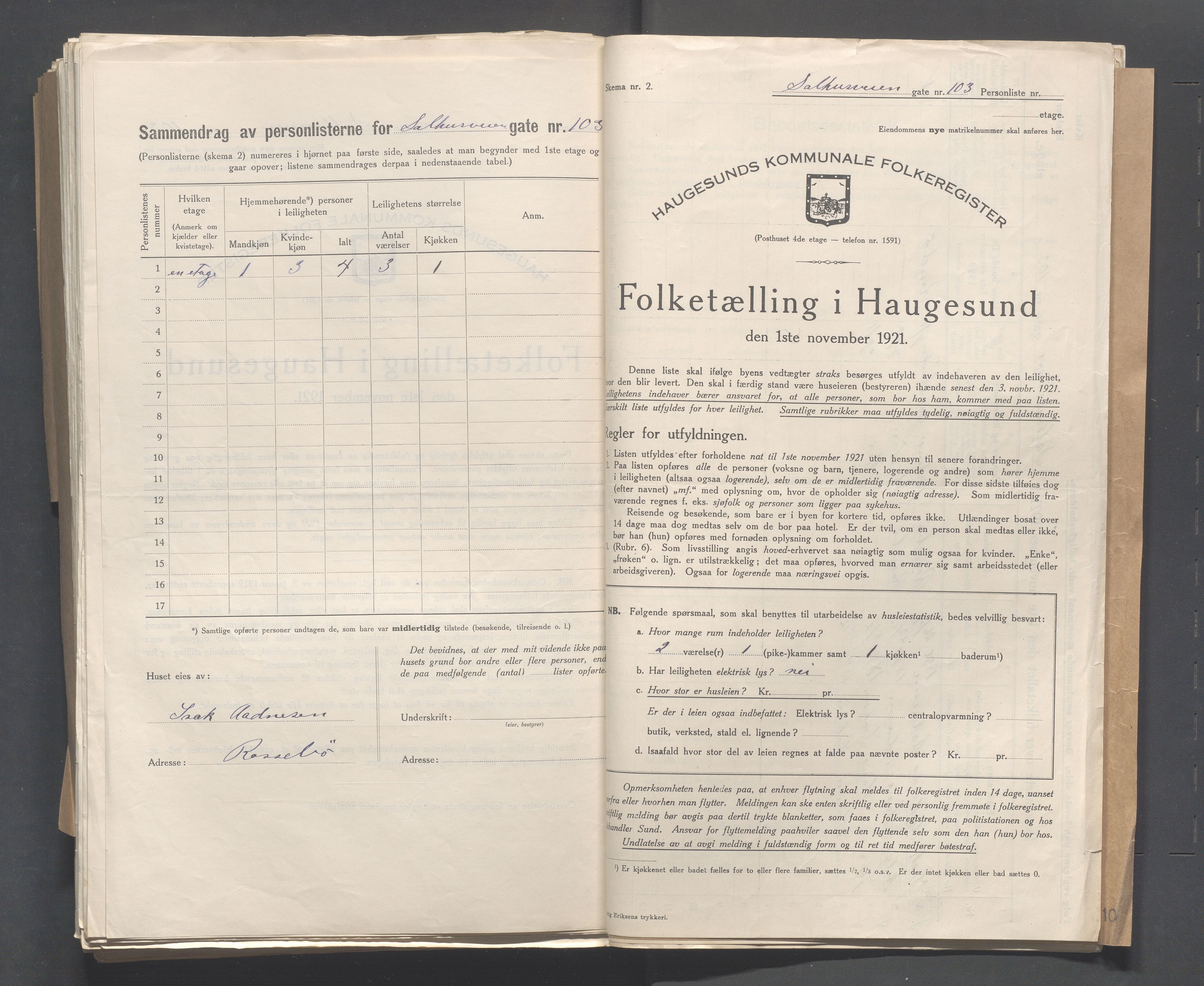 IKAR, Kommunal folketelling 1.11.1921 for Haugesund, 1921, s. 3591