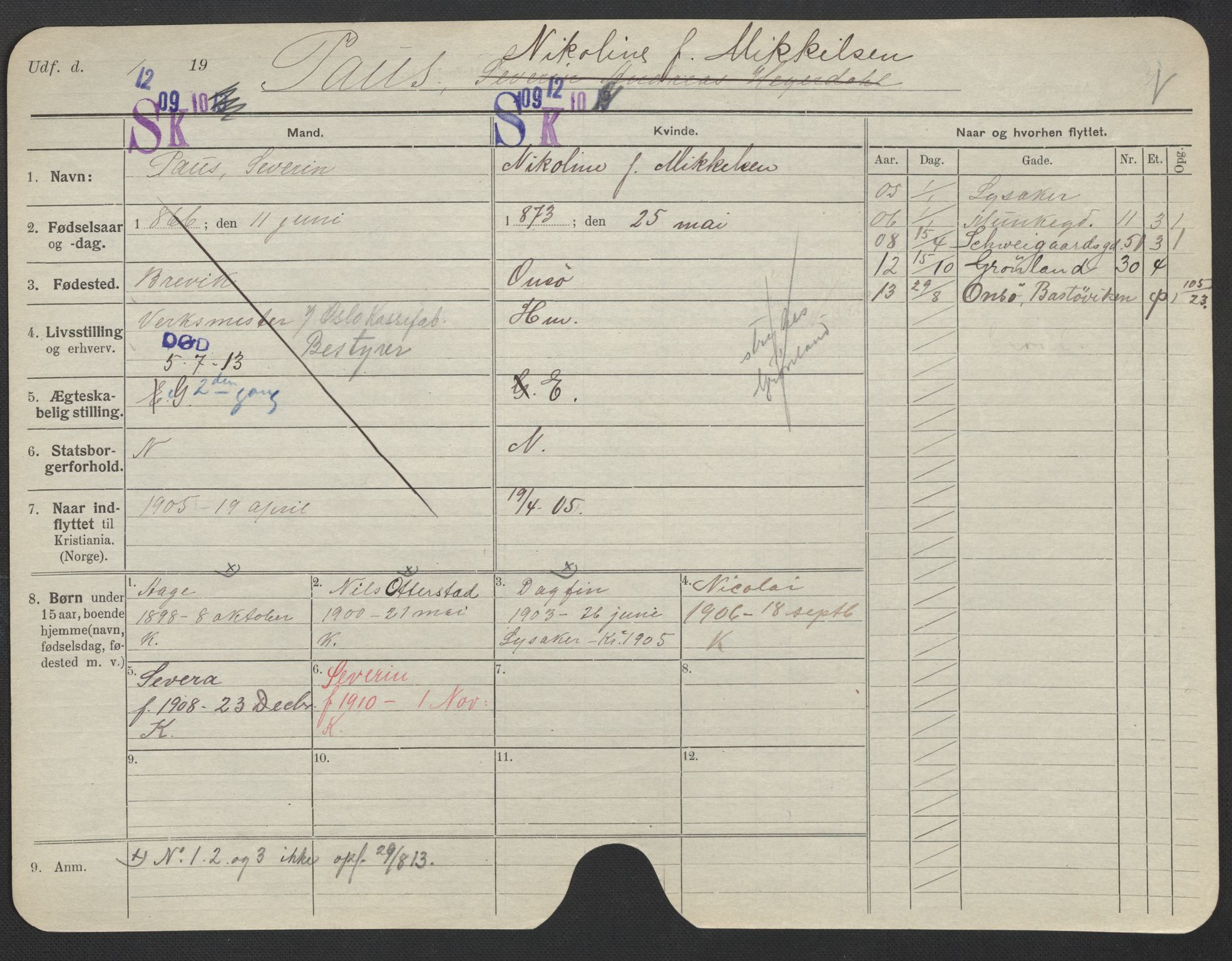 Oslo folkeregister, Registerkort, SAO/A-11715/F/Fa/Fac/L0022: Kvinner, 1906-1914, s. 600a