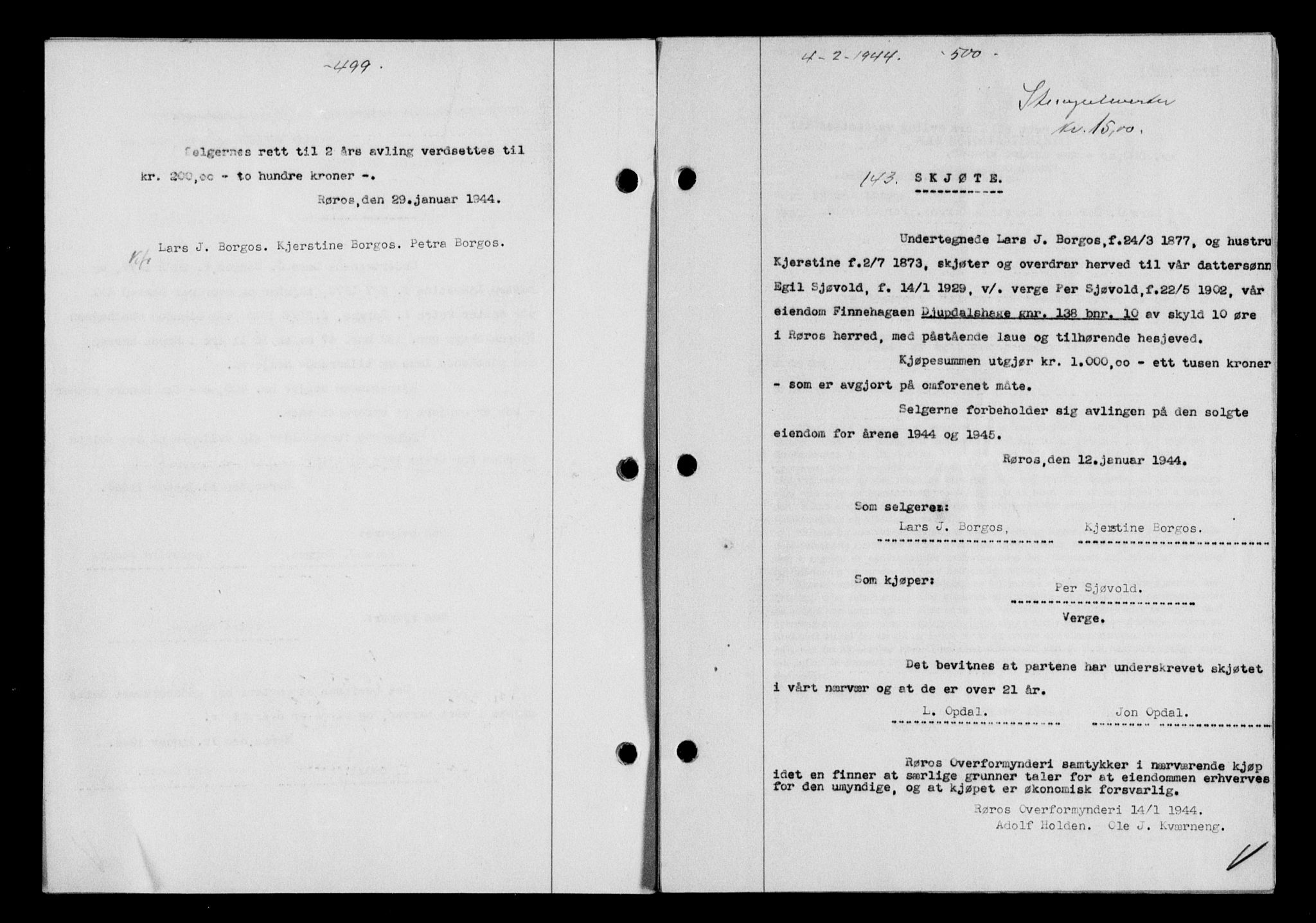Gauldal sorenskriveri, SAT/A-0014/1/2/2C/L0057: Pantebok nr. 62, 1943-1944, Dagboknr: 143/1944